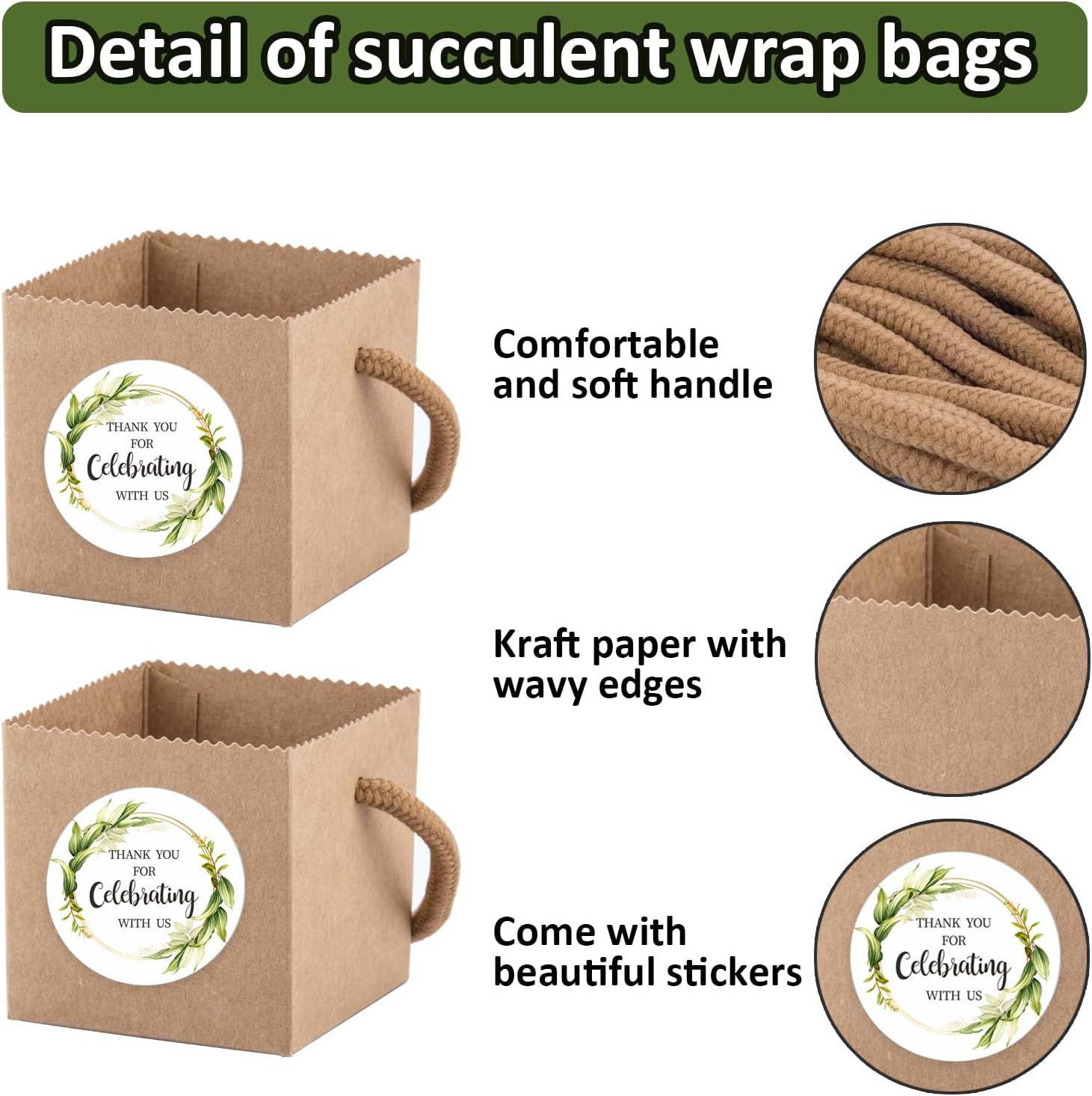 Ucnemous Succulent Wrap Bags with Thank You Stickers 40pcs