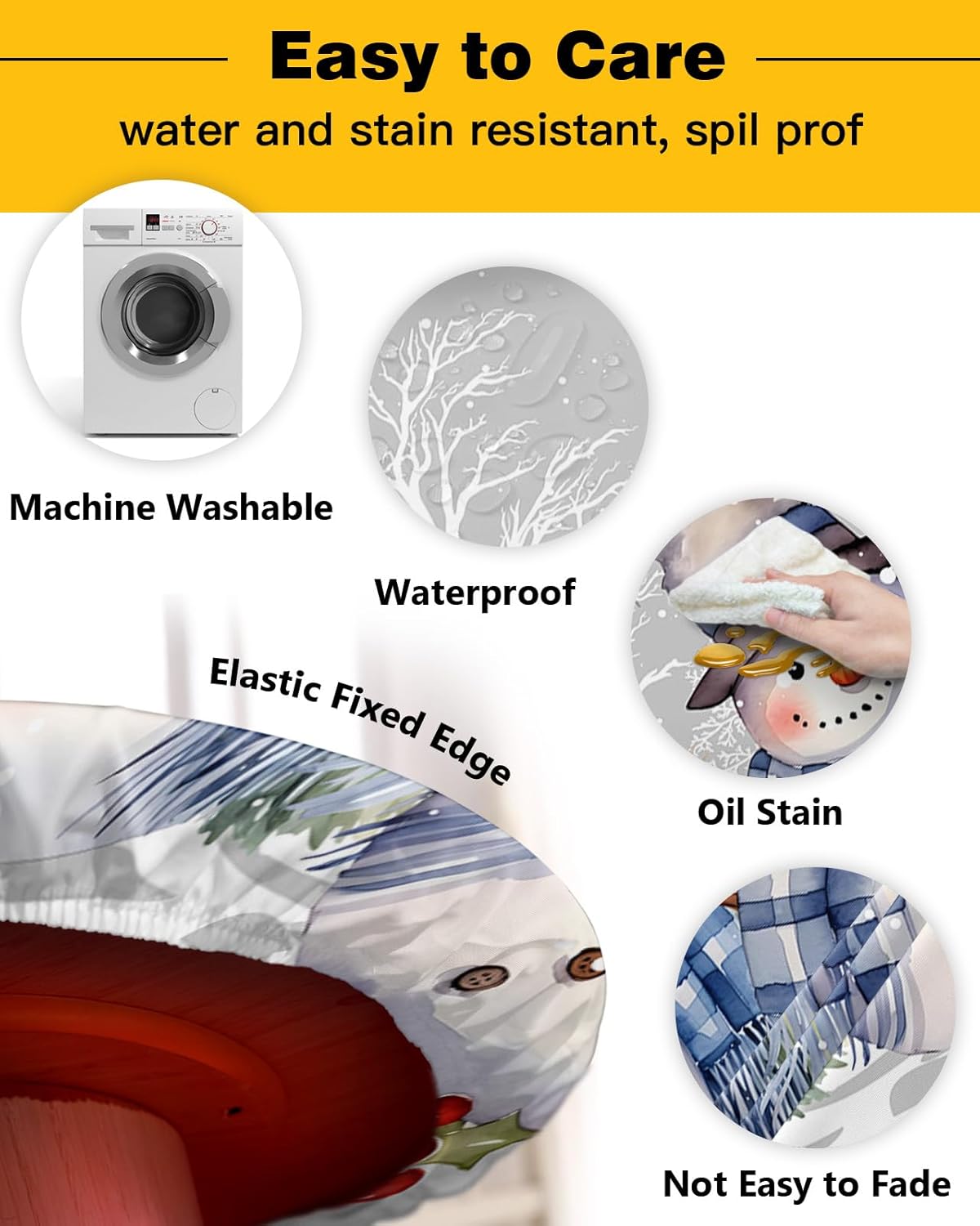 Forest Snowman Round Waterproof Table Cover Fitted Tablecloth