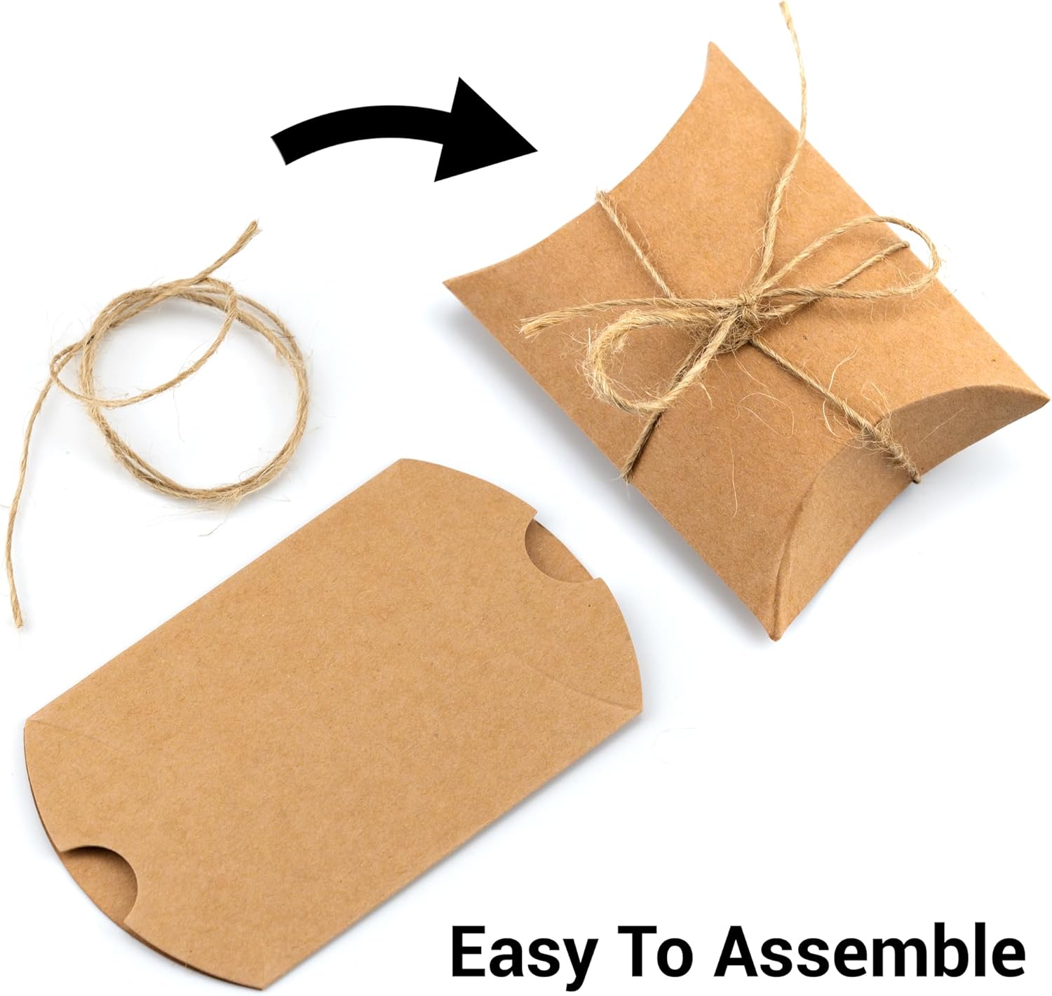 IFAMIO 50 Pcs Kraft Paper Pillow Gift Boxes with Jute Rope
