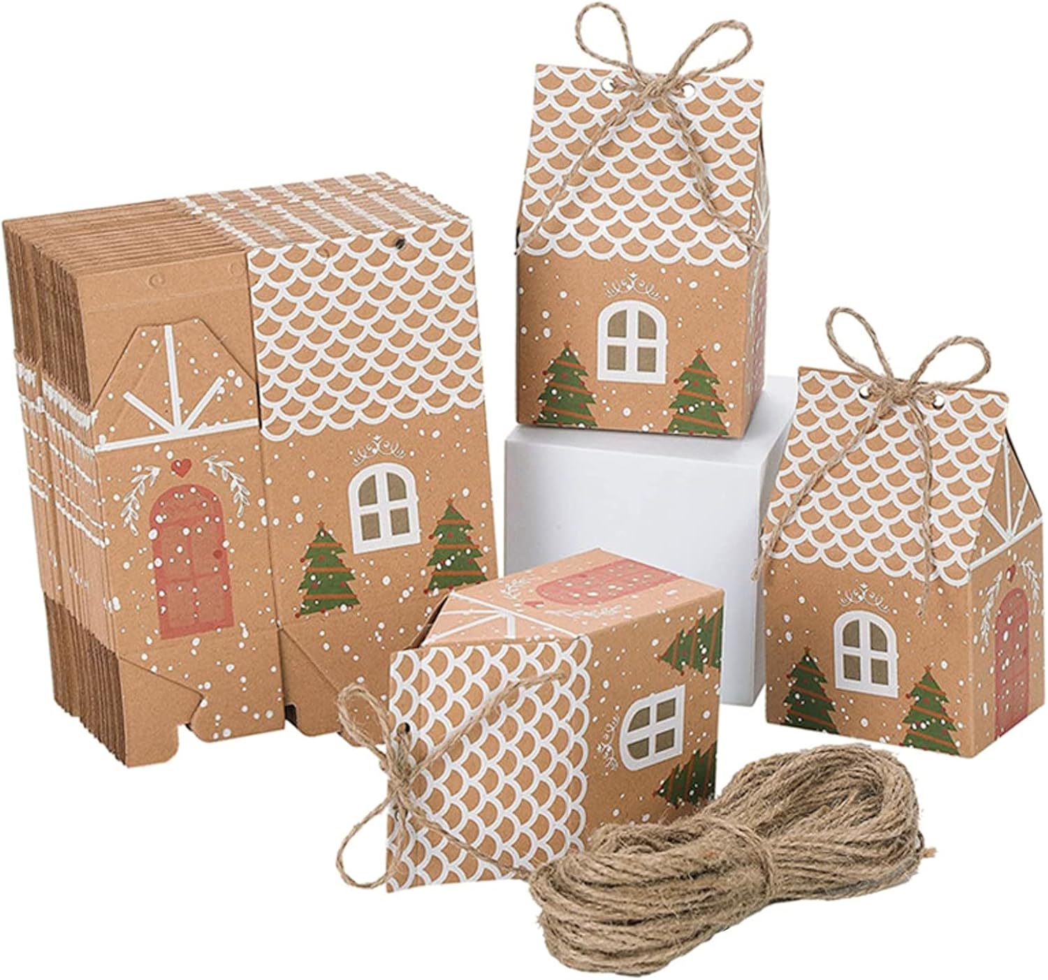 Samanter House Shape Gift Boxes with Twines 50 Pack