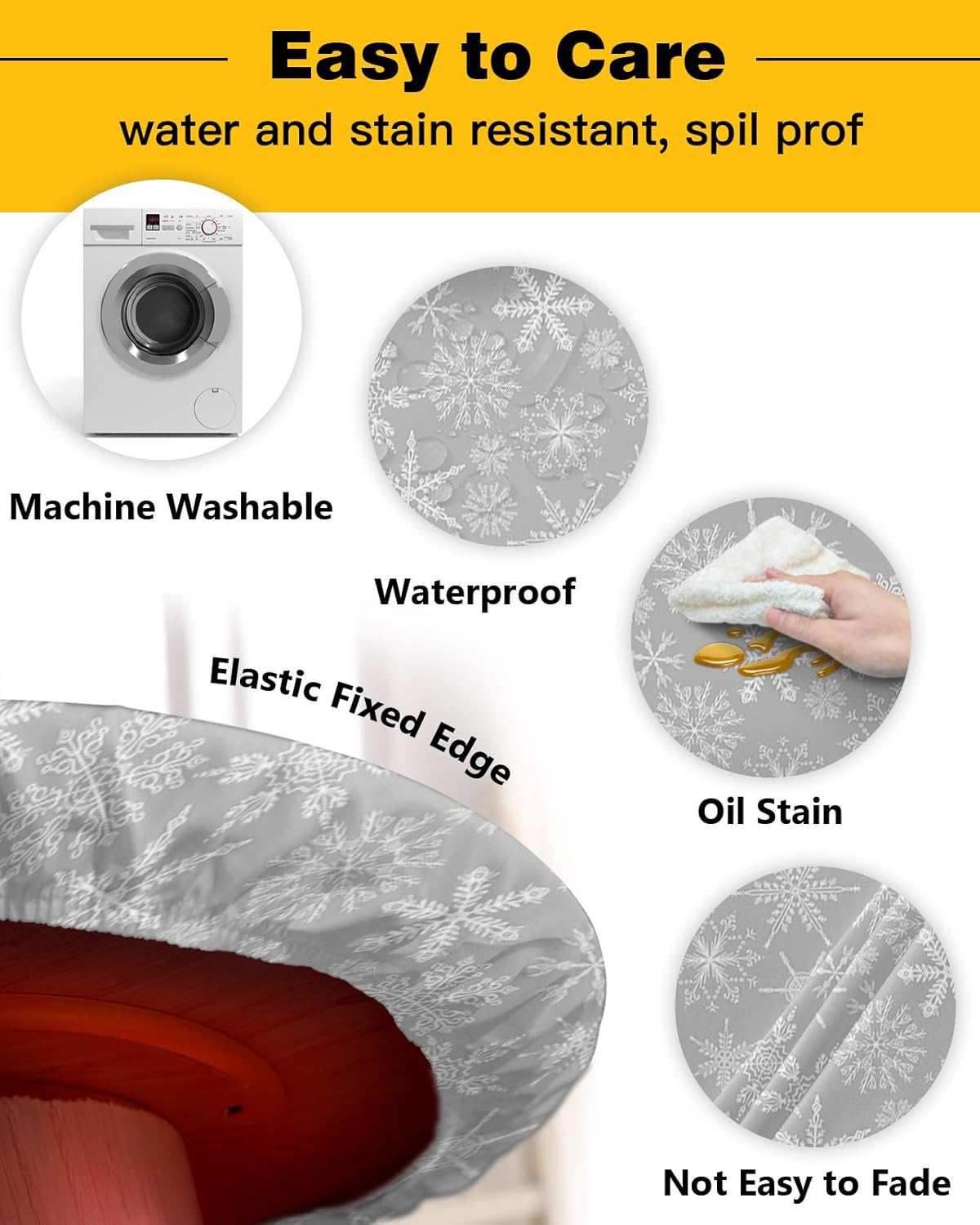 ZOE GARDEN Christmas Snowflake Round Waterproof Table Cover