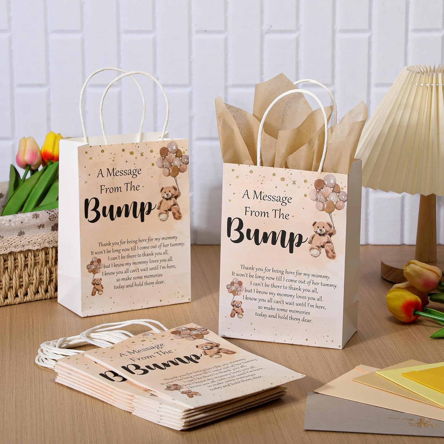 50 Piece Bear Balloon Gift Bags with Handles and Tissue Paper