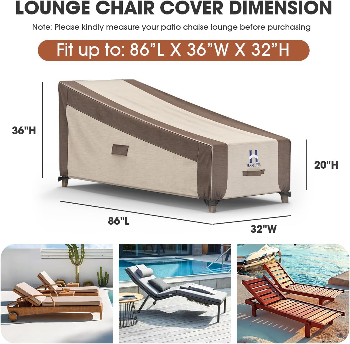 HAMLER Chaise Lounge Cover Heavy Duty Outdoor Waterproof
