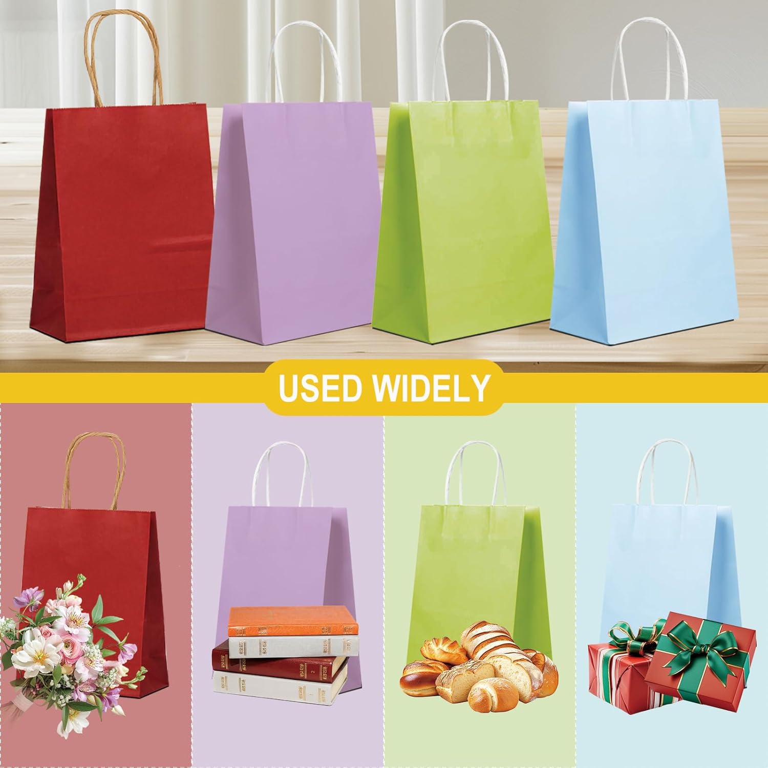 BAG BOX 50 Pack Medium Red Kraft Gift Bags with Handles