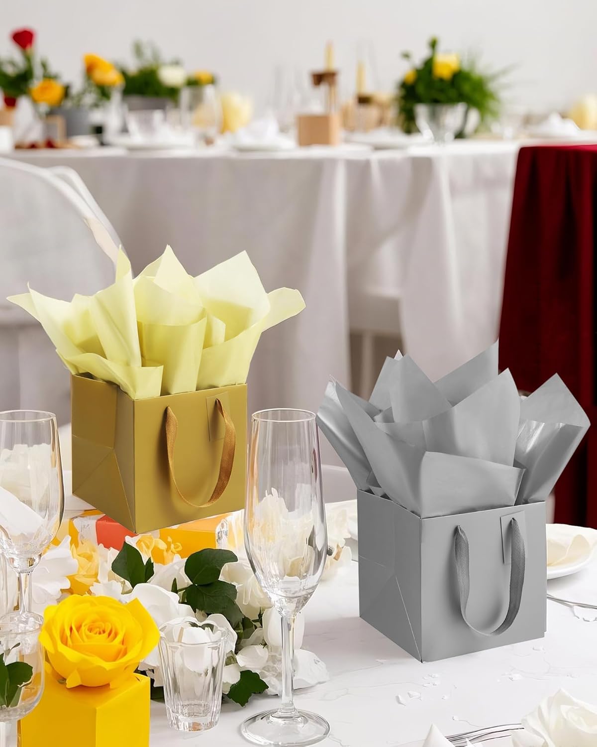 ADIDO EVA 10Pcs Silver Square Gift Bags with Handles