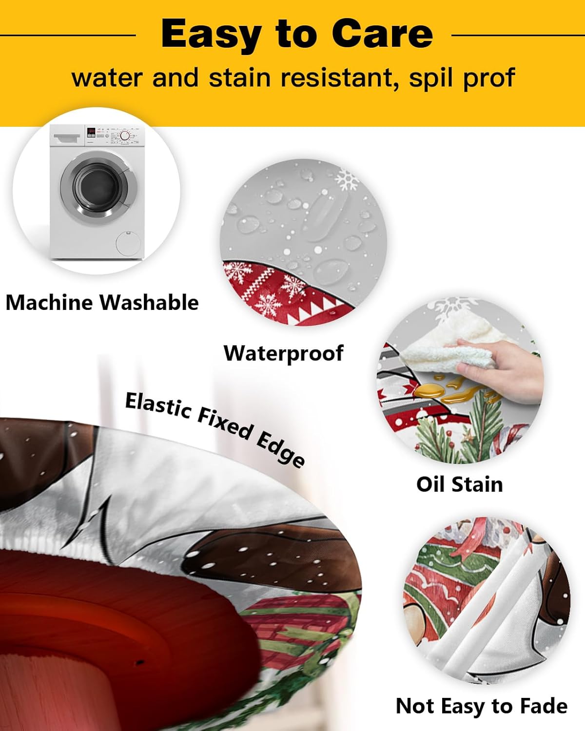 Christmas Snowflake Round Waterproof Table Cover Fitted Tablecloth