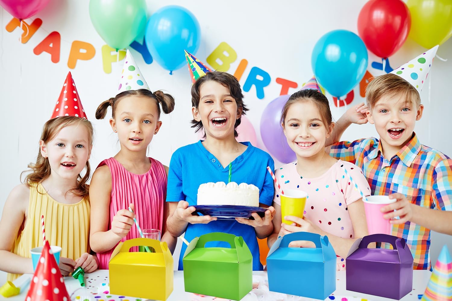 White Gable Treat Boxes for Kids Birthday Party Favors