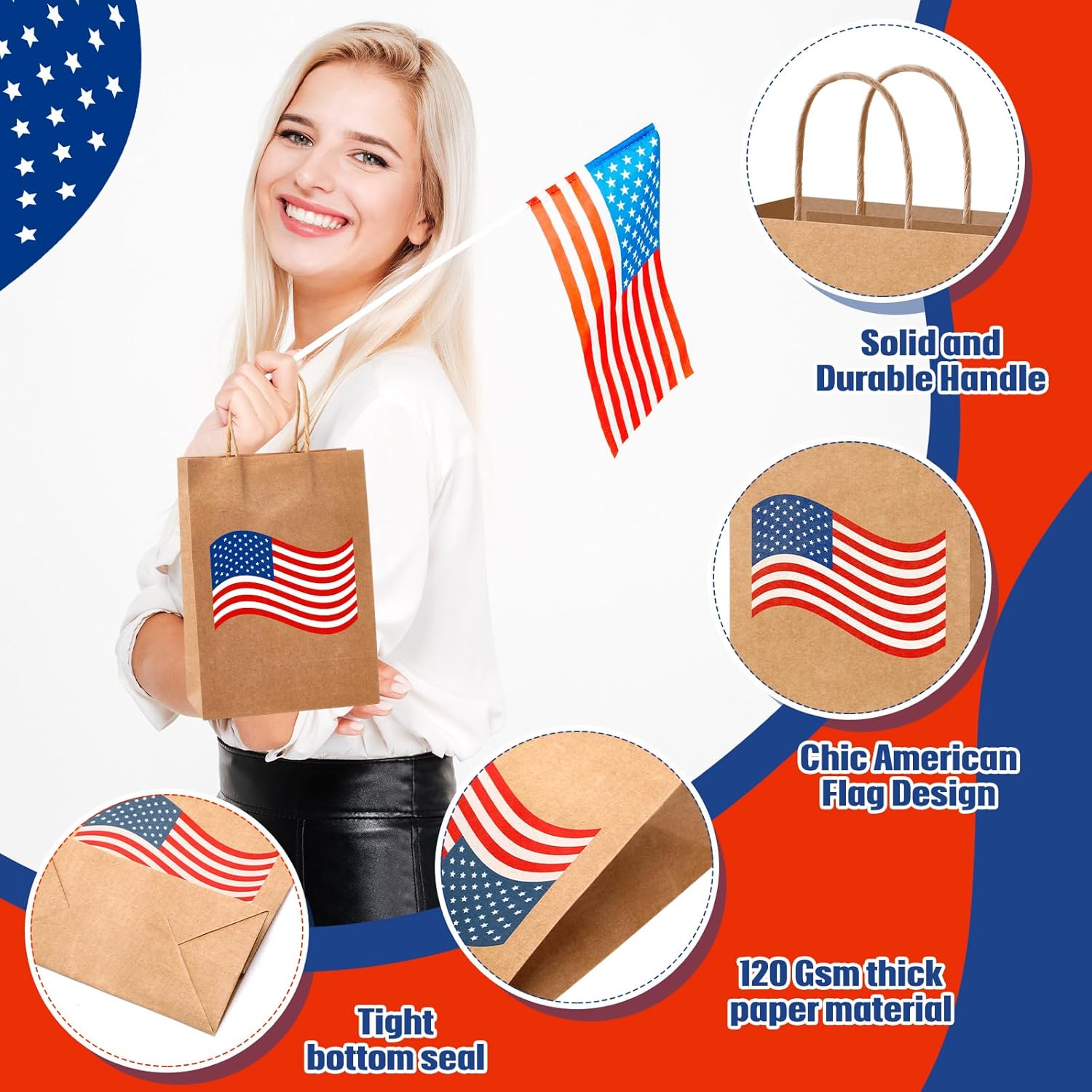 Kolldenn 24 Pcs Patriotic Gift Bags with Handle