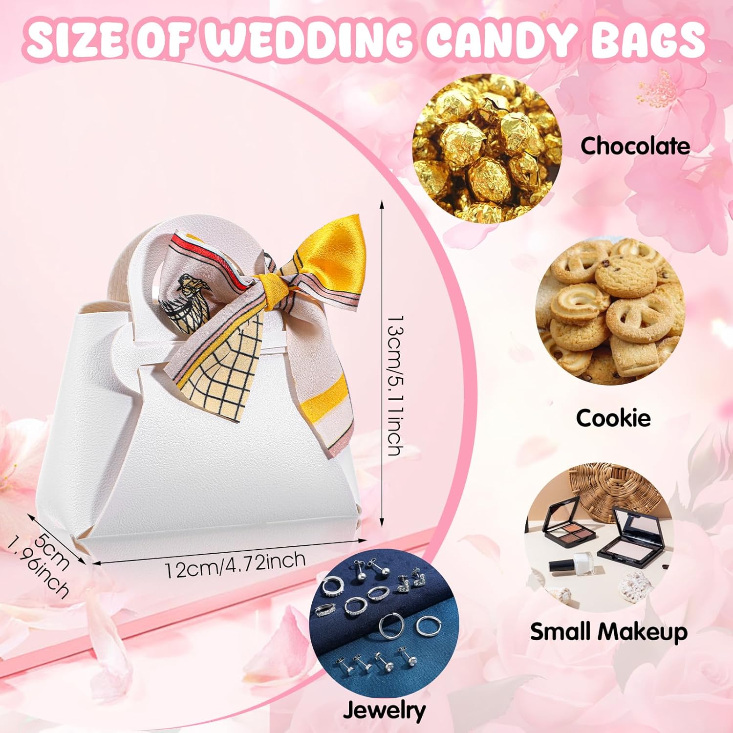 HOFURME 24 Pack White Leather Candy Gift Bags with Handle and Ribbon