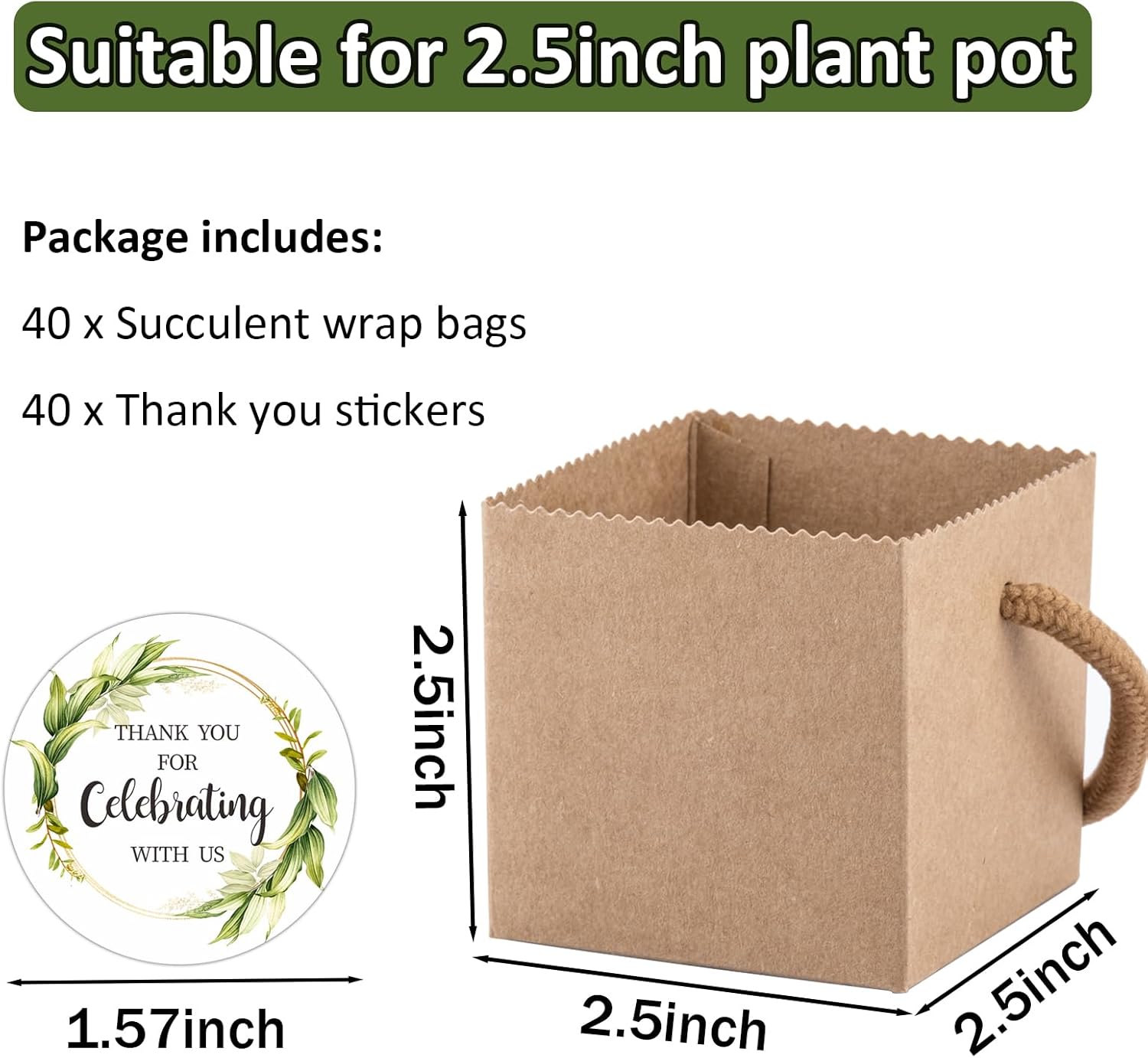 Ucnemous Succulent Wrap Bags with Thank You Stickers 40pcs