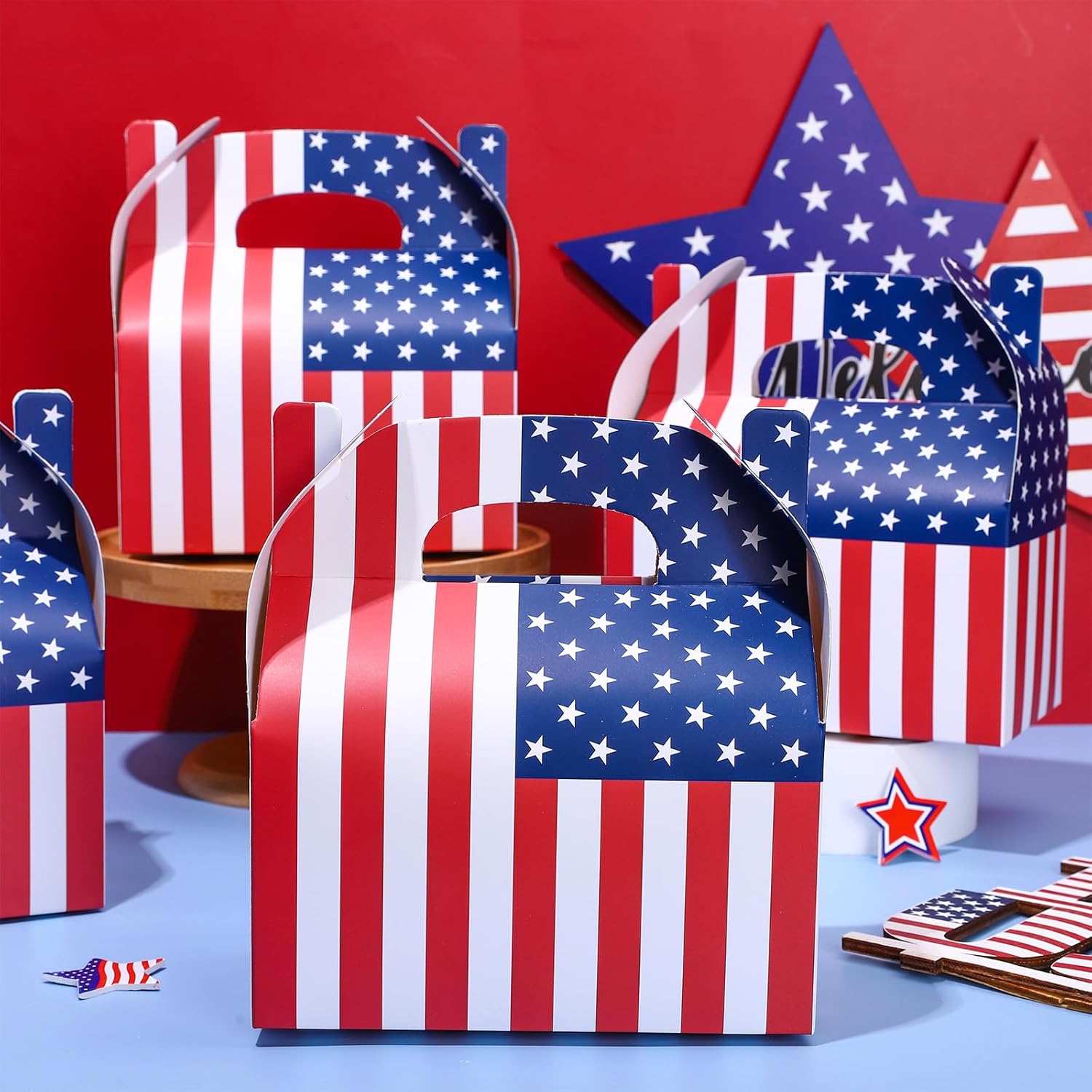Whaline 12Pcs Patriotic Treat Box with Handle