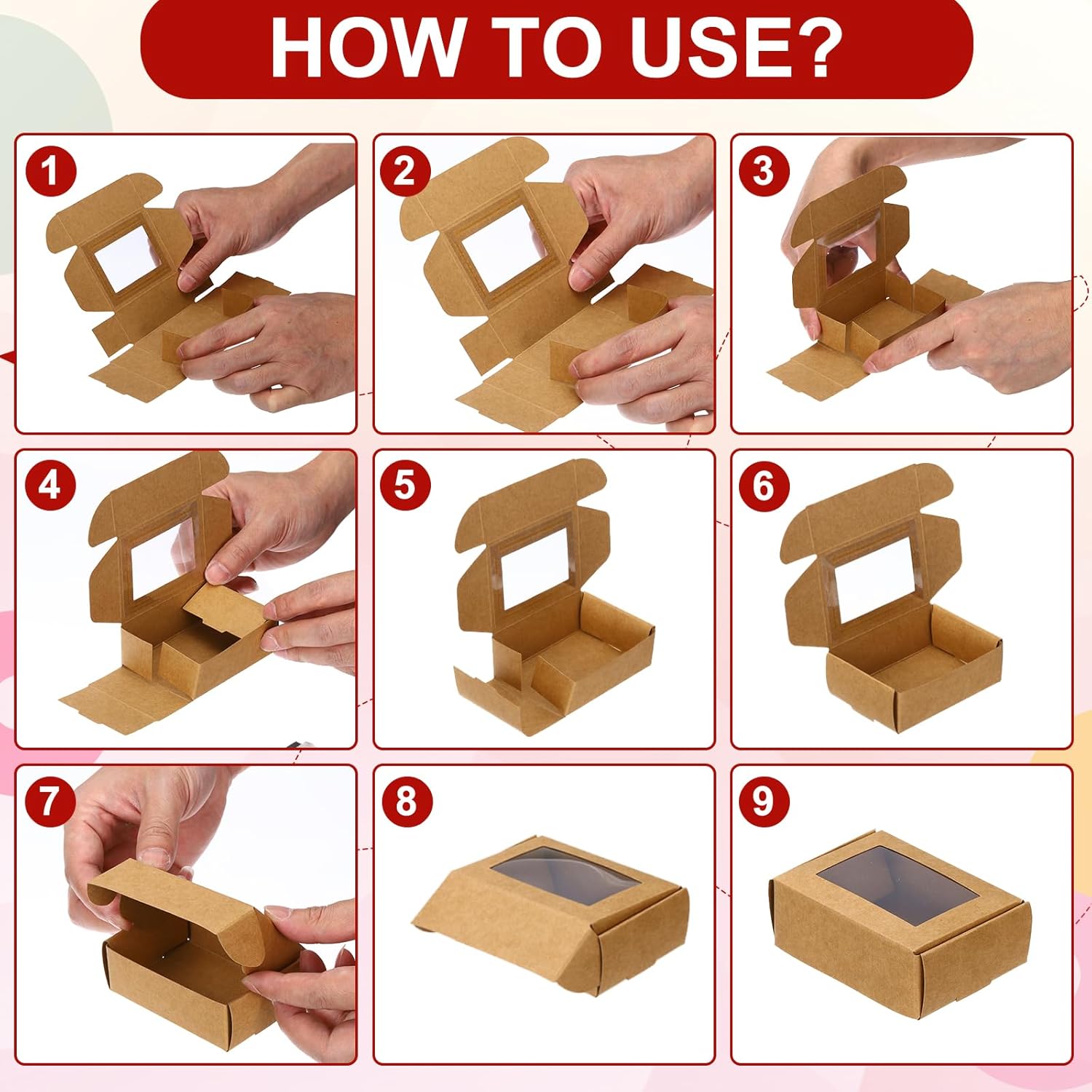 PATIKIL Pink Small Rectangle Gift Boxes with Window 30 Pack