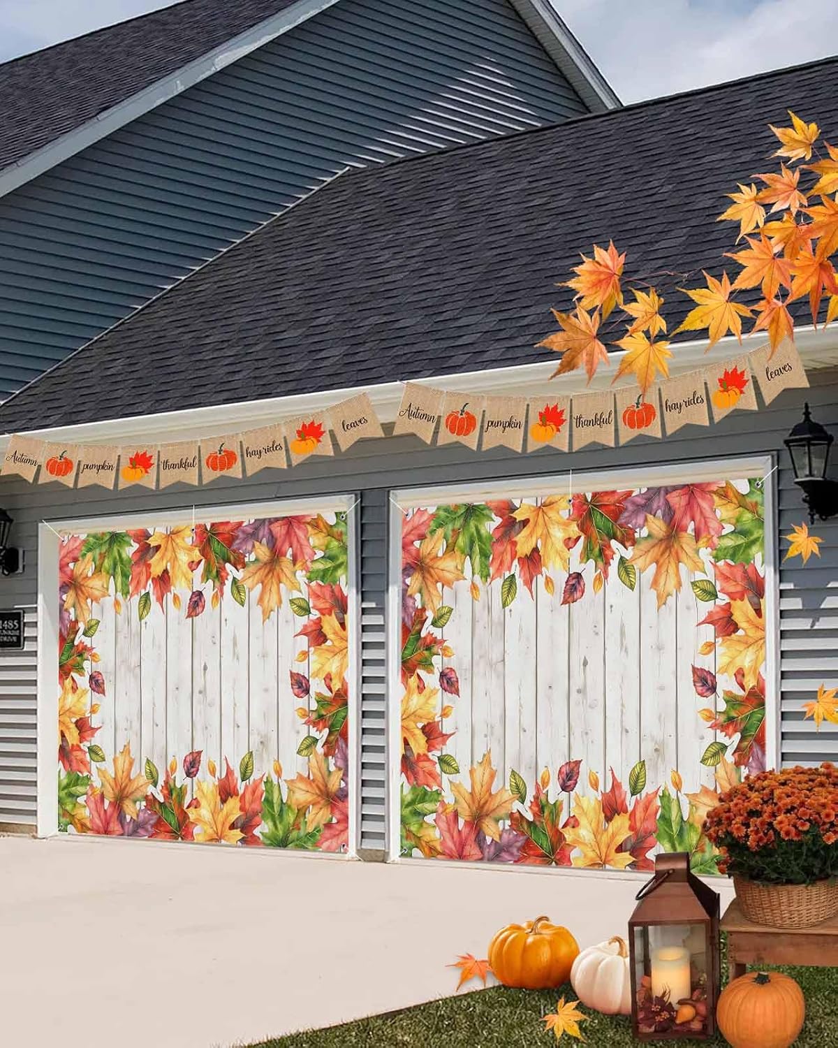 Fall Garage Door Banner 7x8 ft Wood Grain Texture