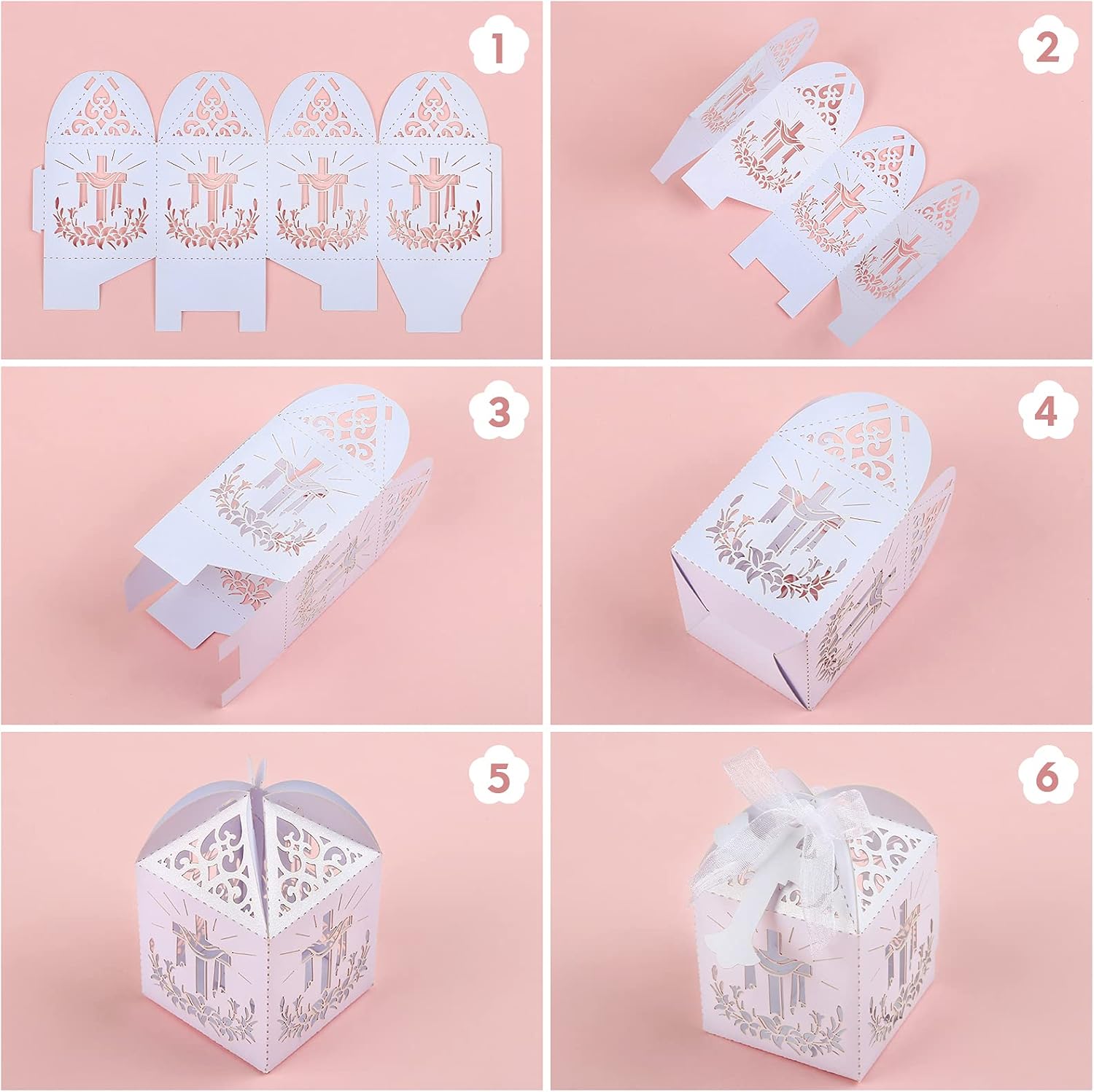 LEMESO Laser Cut Favor Boxes White 2x2x2 Inch Set
