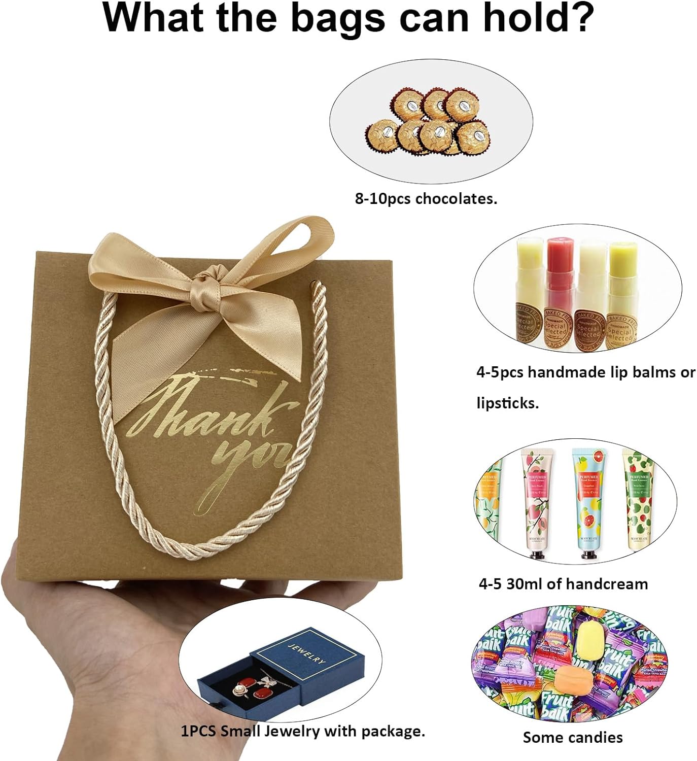 100 Pack Mini Brown Gift Bags with Handles for Party Favors