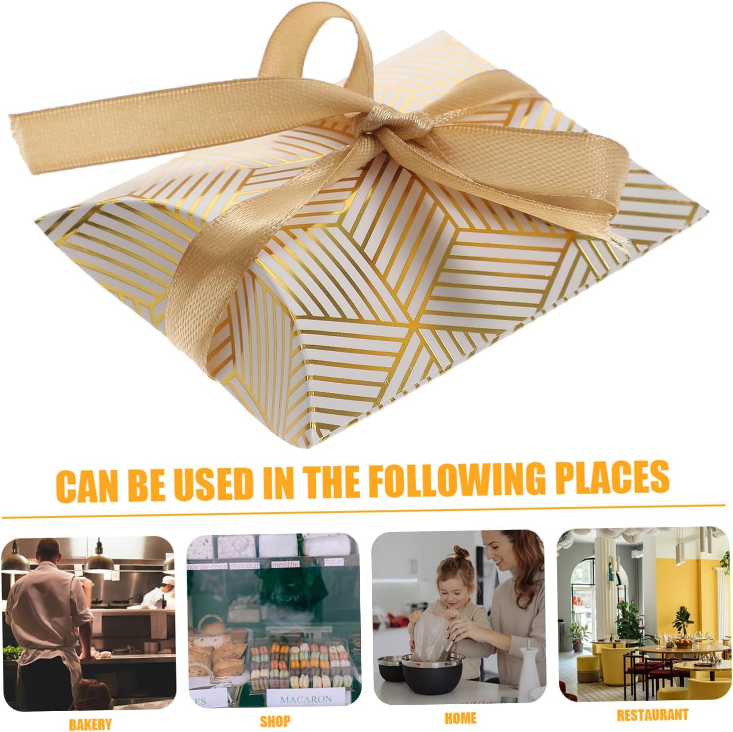 Hemoton 50pcs Gold Foil Pillow Boxes for Gifts and Parties