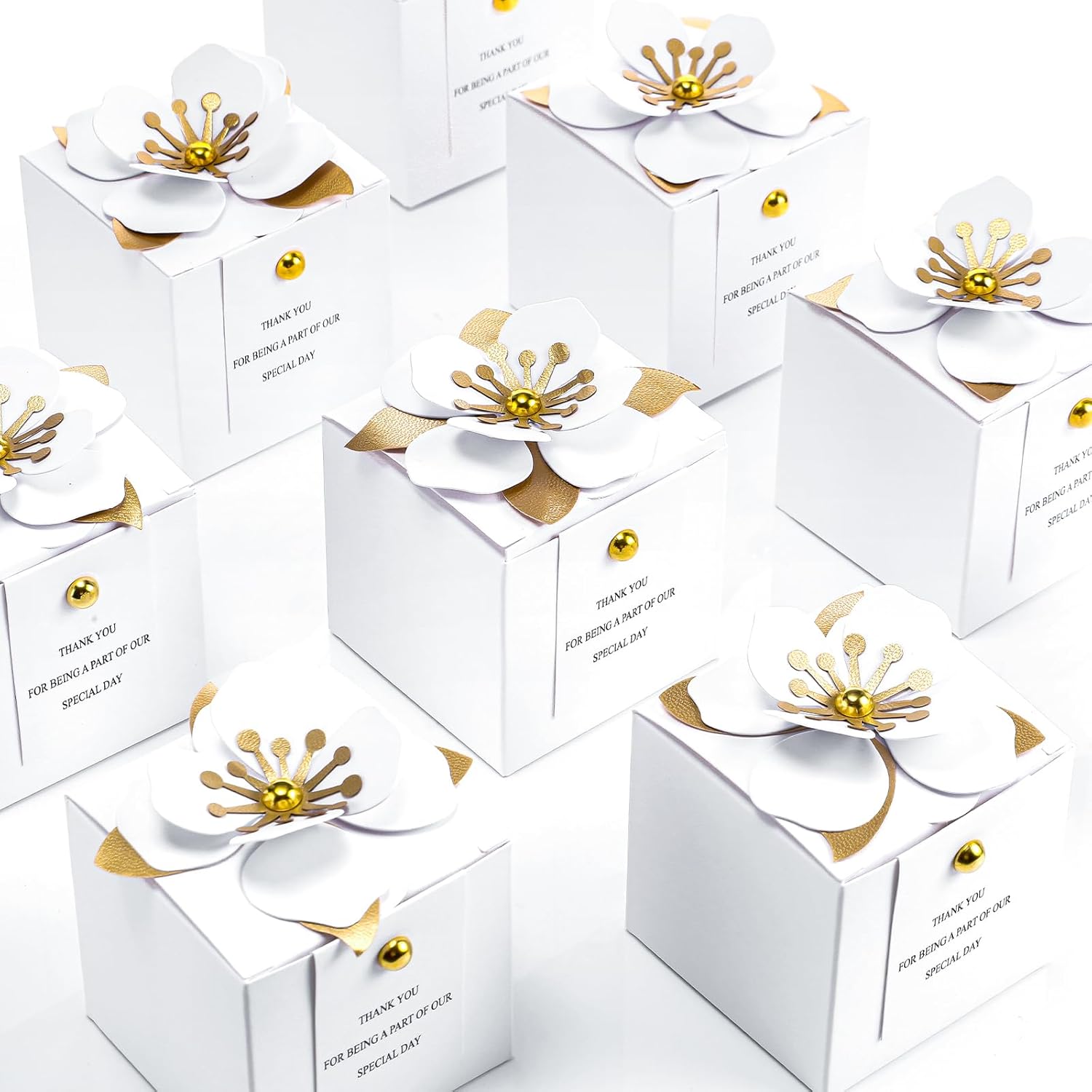 Affrolling 50 Pcs Wedding Favor Boxes with Gold Stamens