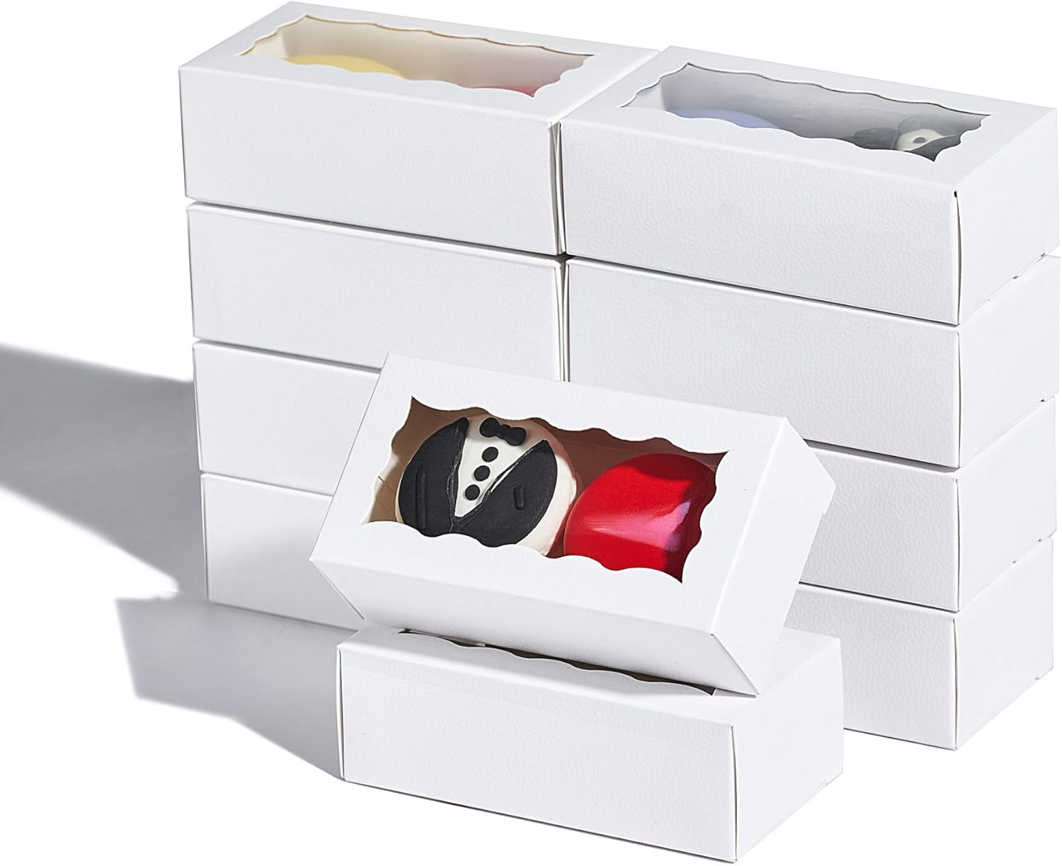 24PCS Elegant White Double Favor Boxes with Clear Window