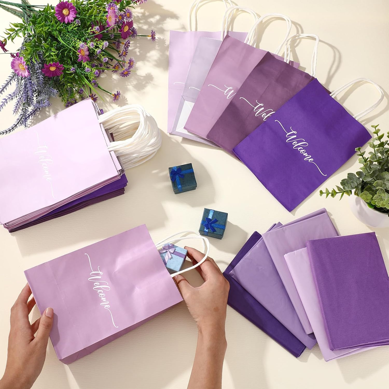 Kolldenn 50 Set Gradient Purple Welcome Gift Bags Wedding Party Bulk