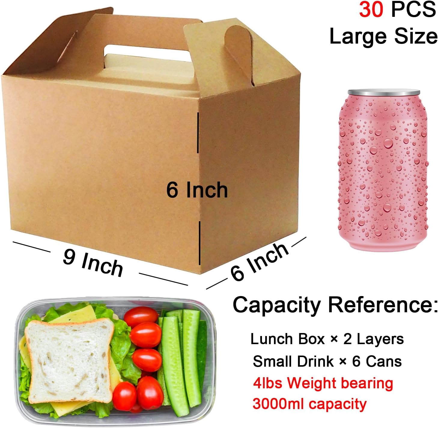 Unarty 30 Large Gable Boxes with Handle for Gifts and Parties