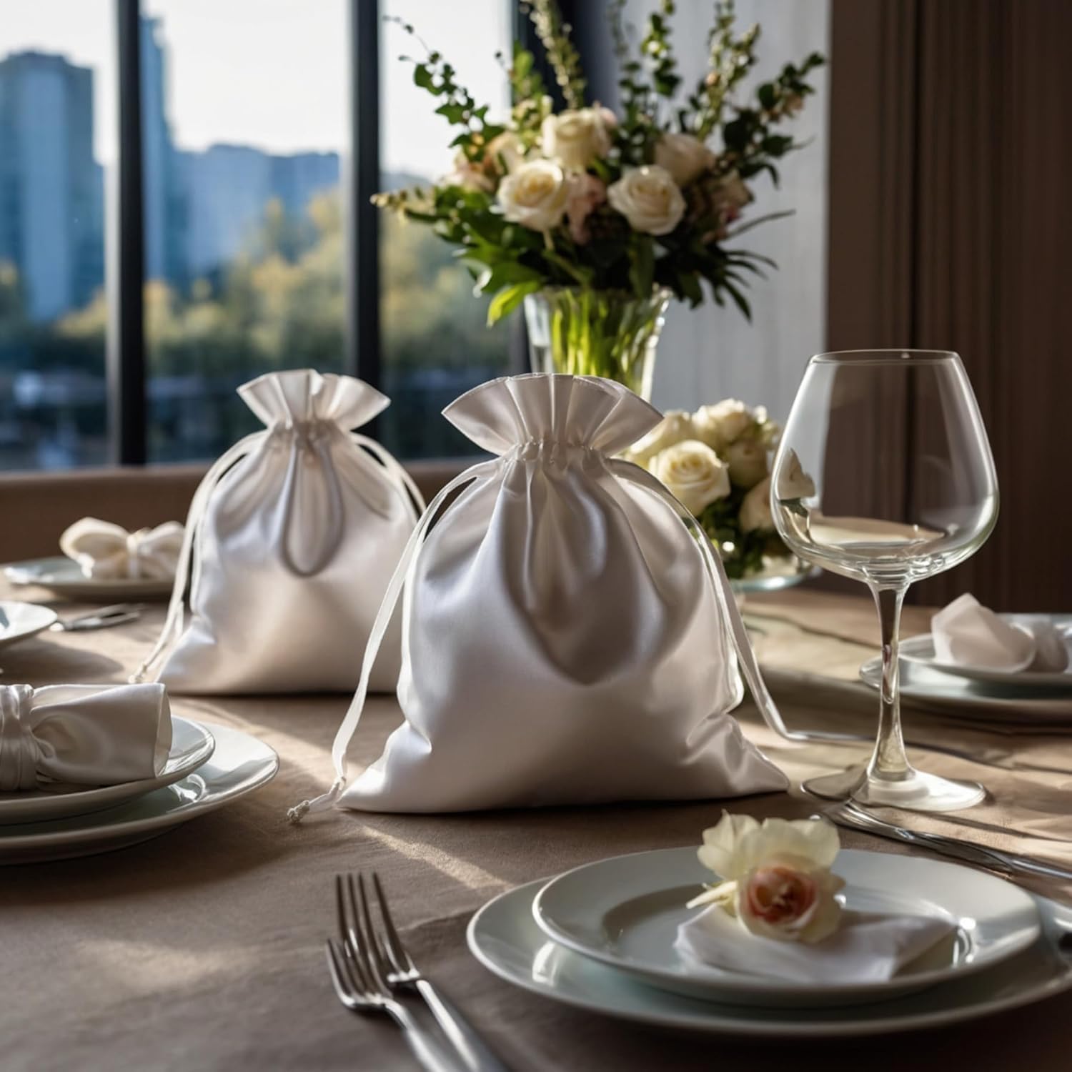 5 Inch x 8 Inch White Satin Gift Bags 50 Per Pack