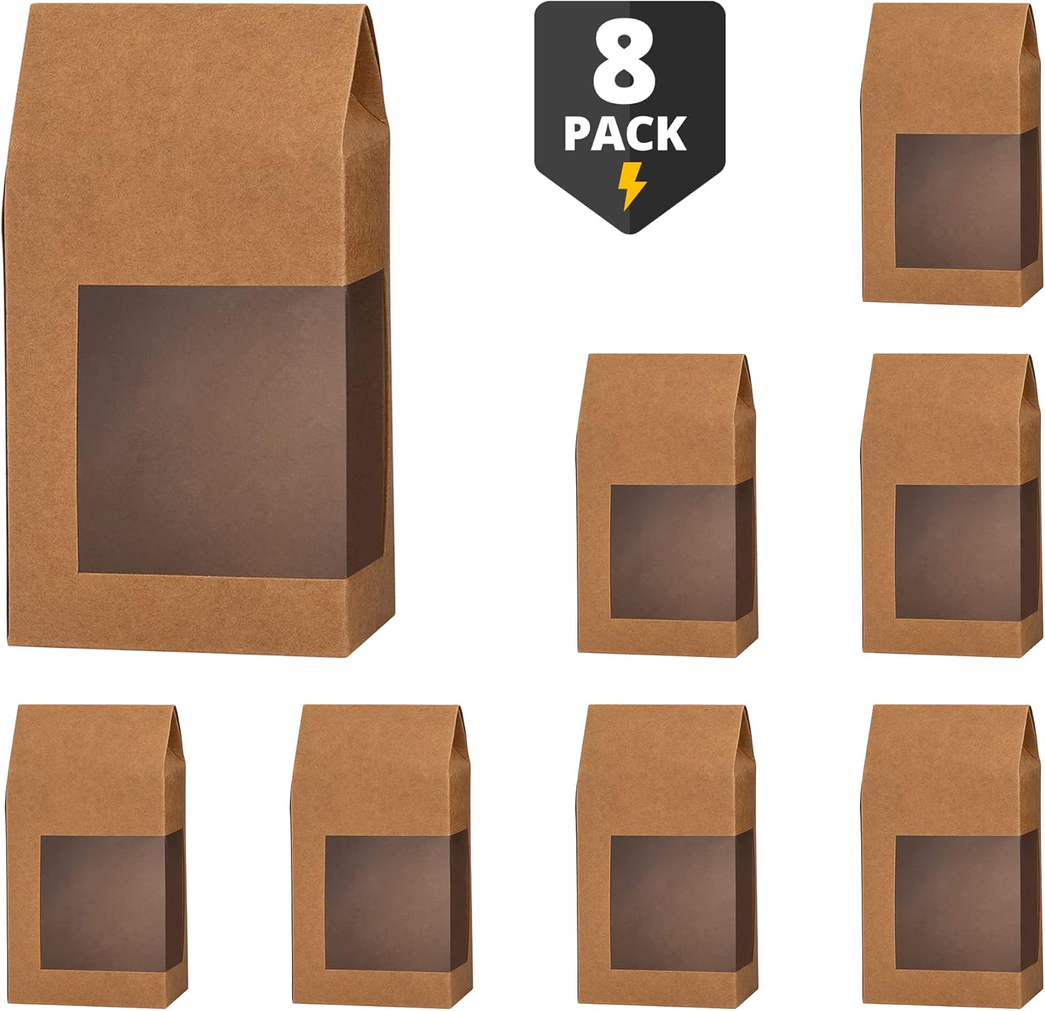 Hammont Tall Gift Boxes with Window - 8 Pack Kraft