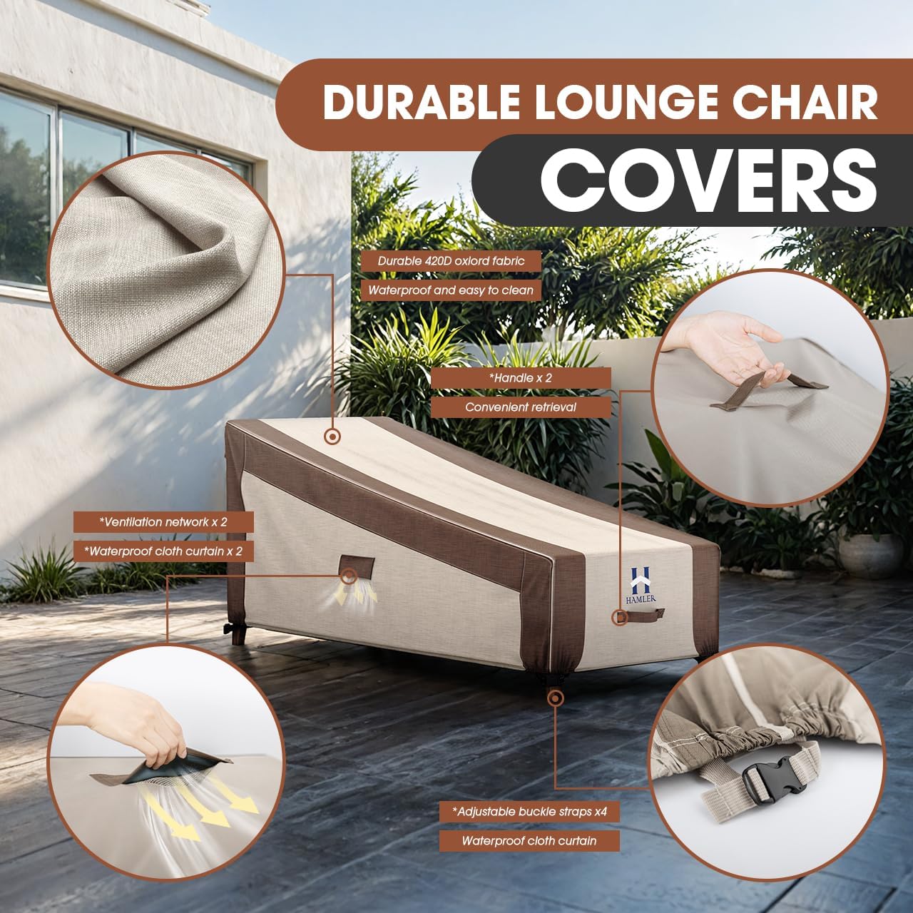 HAMLER Chaise Lounge Cover Heavy Duty Outdoor Waterproof