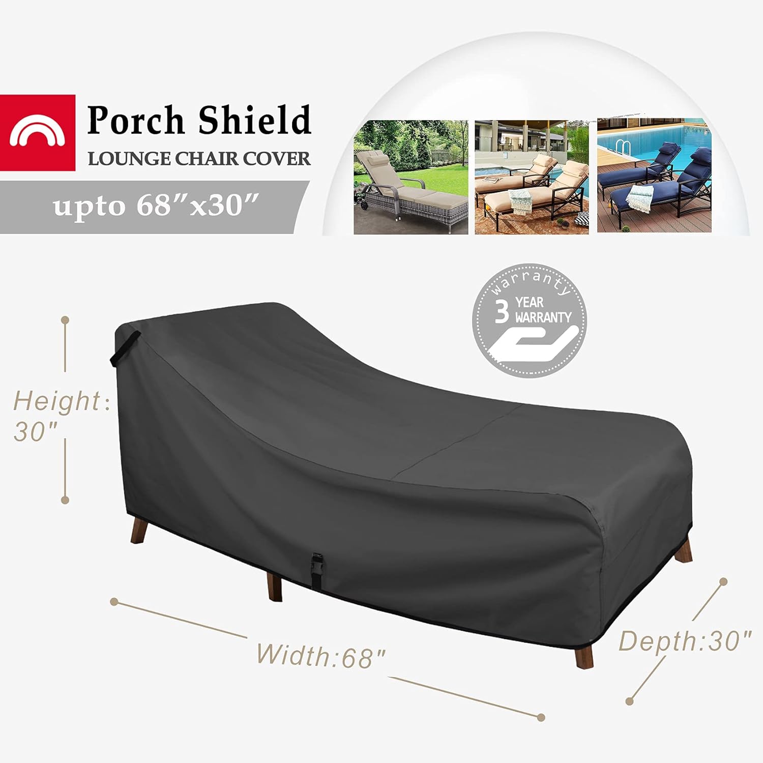 Porch Shield Chaise Lounge Cover 2 Pack - Black