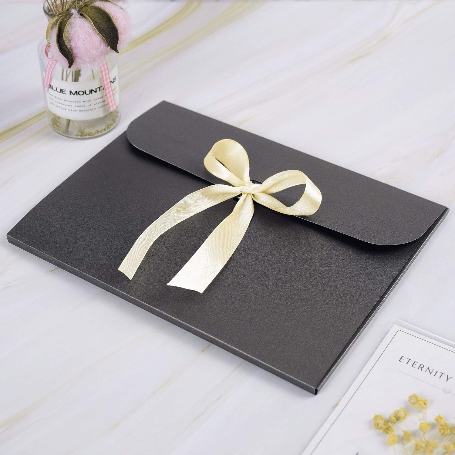 10PCS Gift Envelopes with Ribbon Bowknot Black