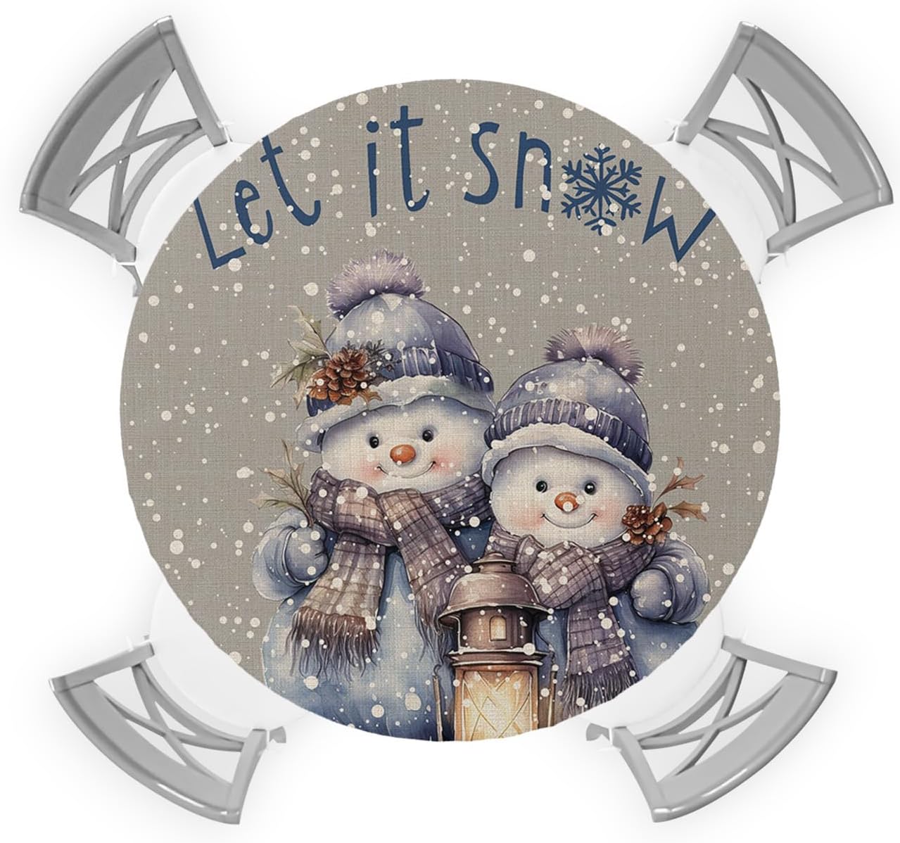 ZOE GARDEN Grey Snowman Round Waterproof Table Cover Fitted Tablecloth
