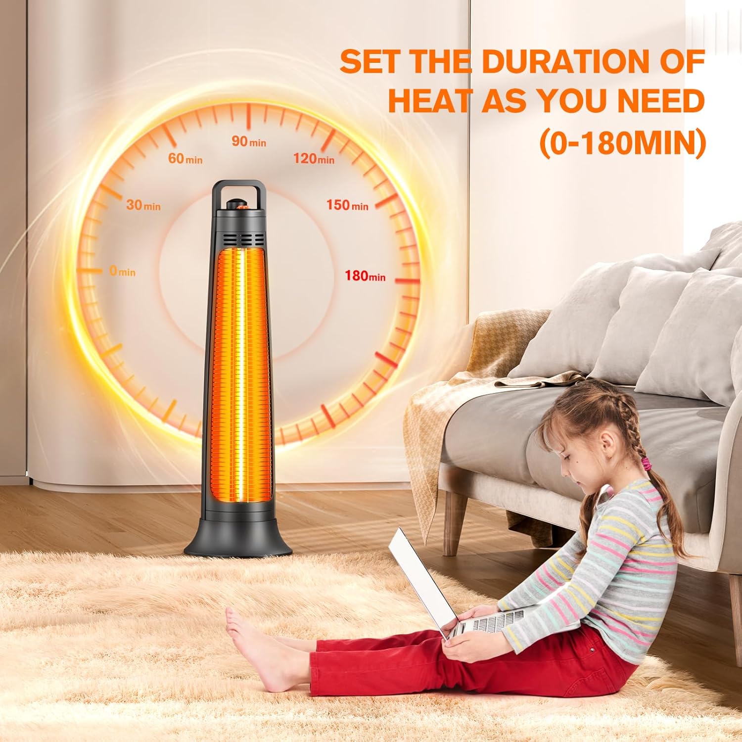 FLOWBREEZE Electric Patio Heater with 60 Degree Oscillation and 3S Instant Heating