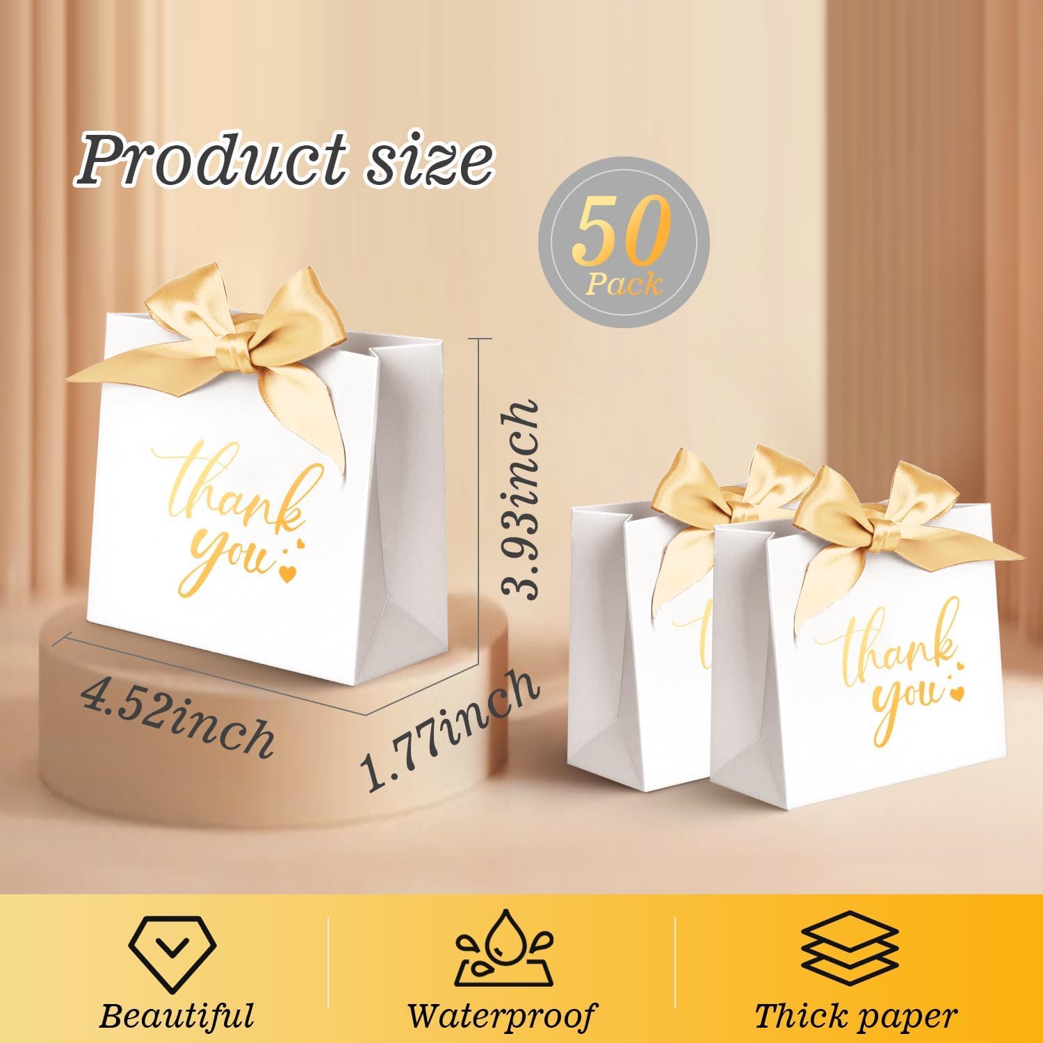 DECHISY 50 Pack Mini Thank You Gift Bags with Ribbon
