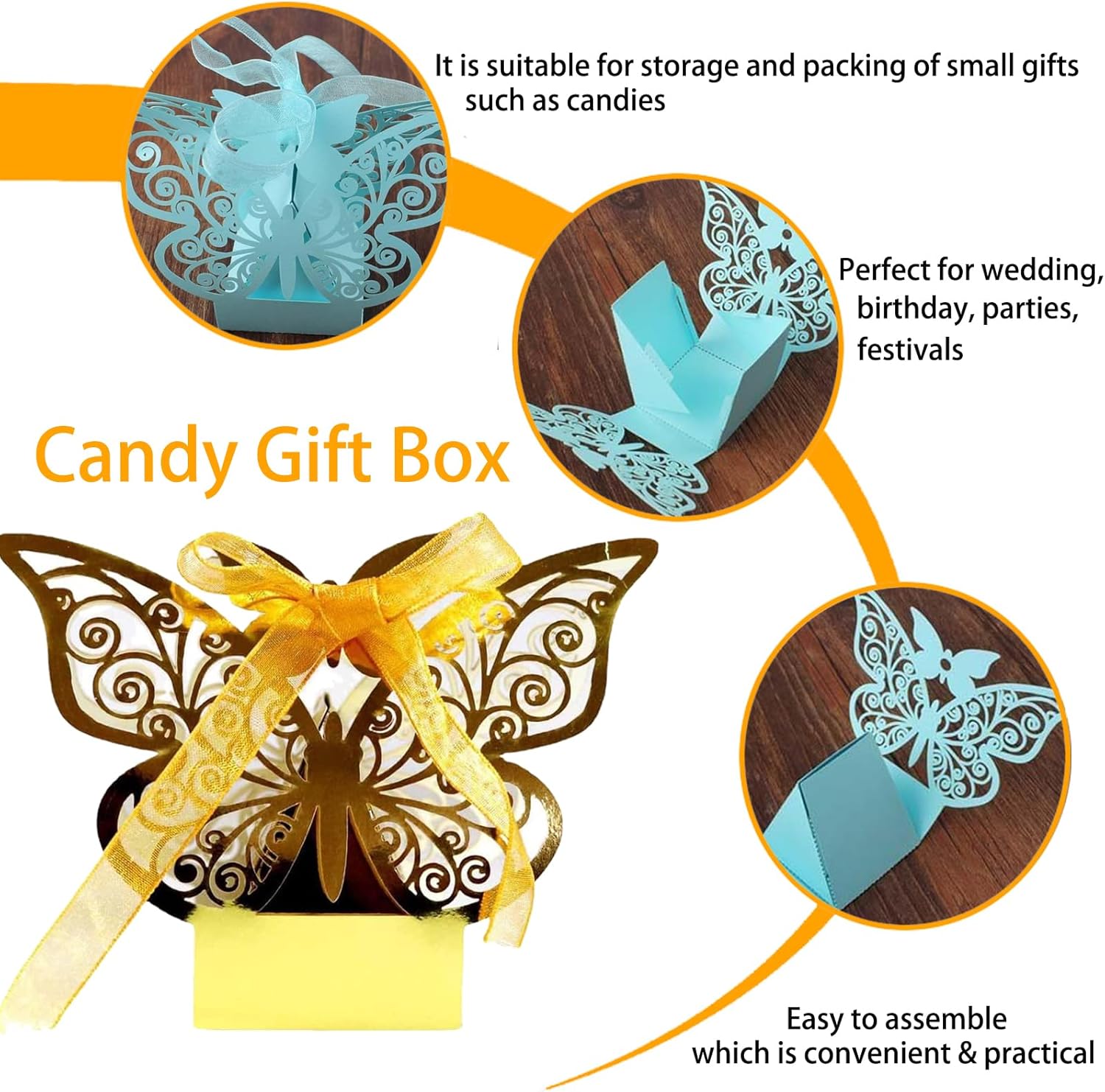 100PCS Laser Cut Butterfly Favor Boxes With Ribbons