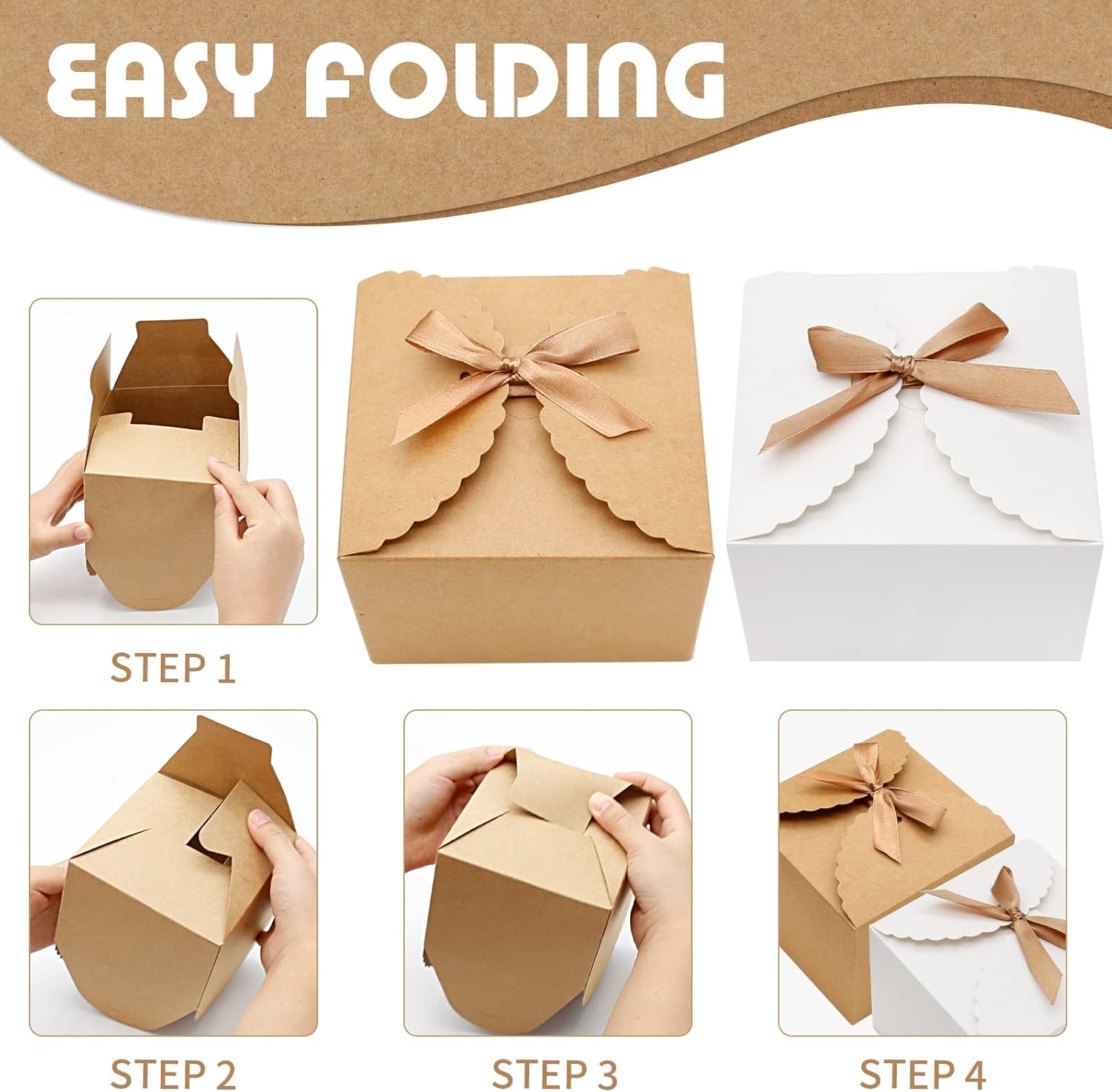 Zreneyfex 12 Piece Brown and White Gift Boxes with Lids and Ribbons