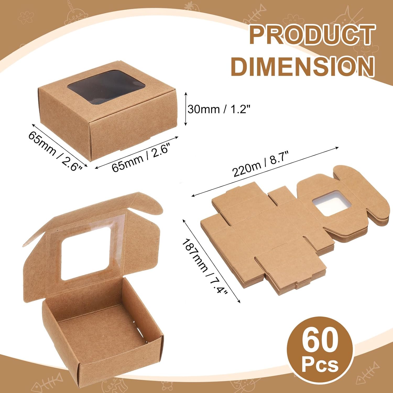 Uxcell 60Pcs Mini Kraft Soap Boxes with Clear Window