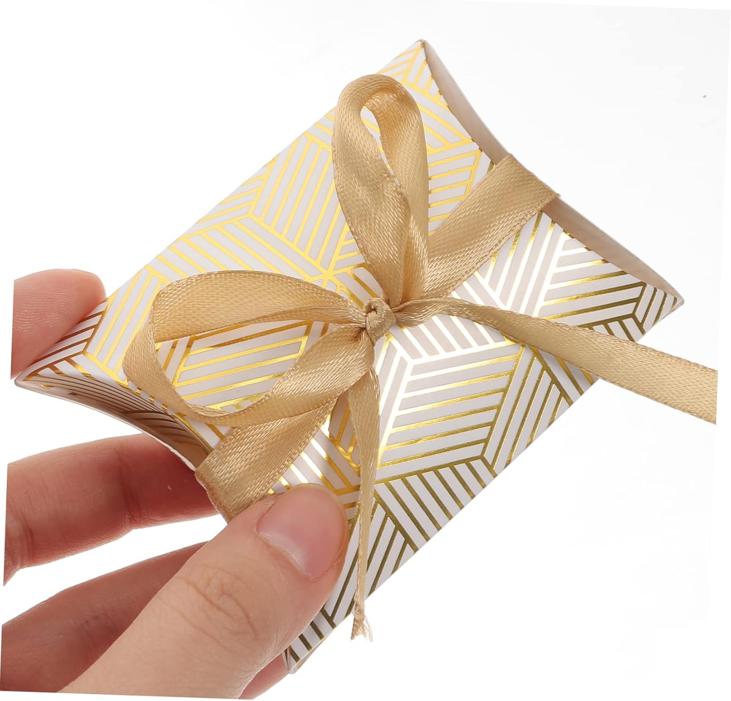 Hemoton 50pcs Gold Foil Pillow Boxes for Gifts and Parties
