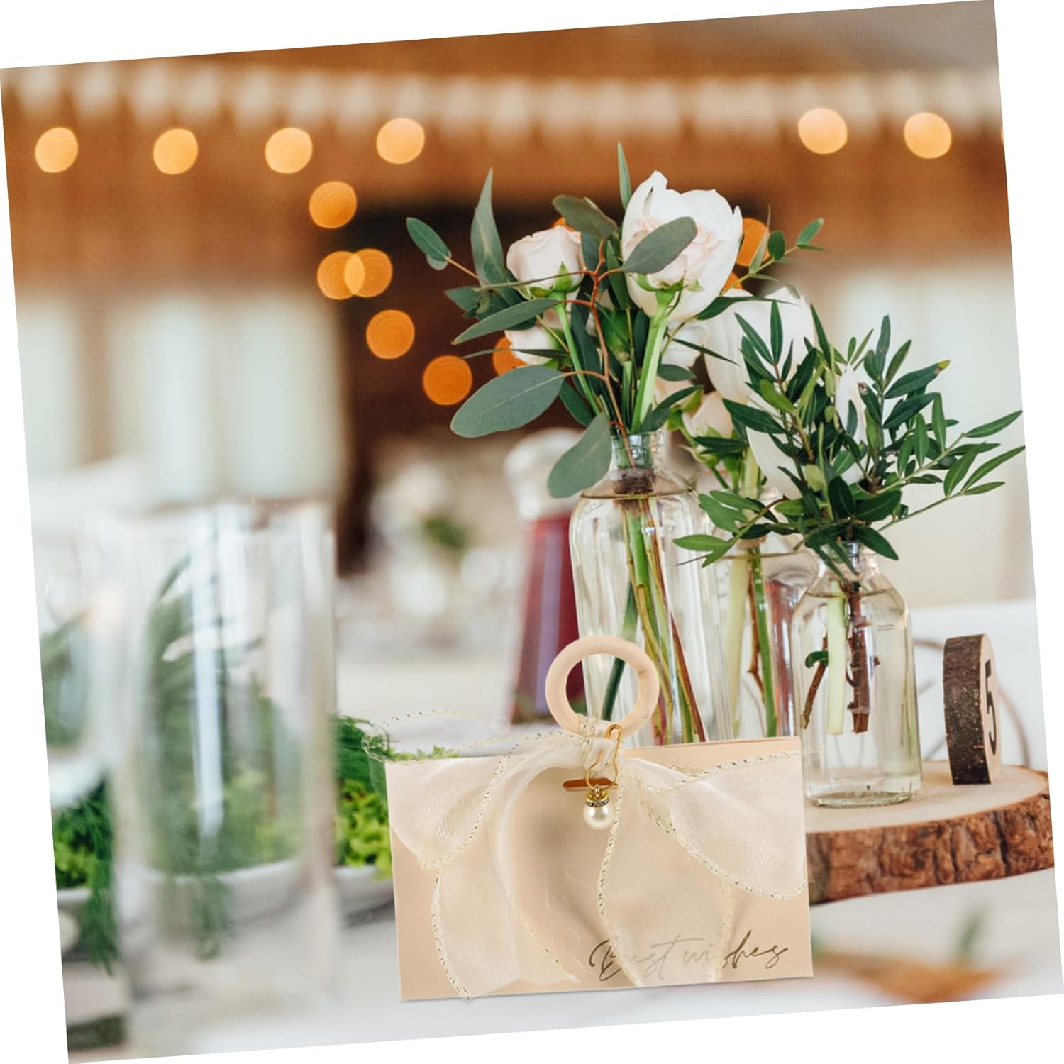 COLLBATH 10pcs Gold Ribbon Wedding Favor Boxes with Wood Handles