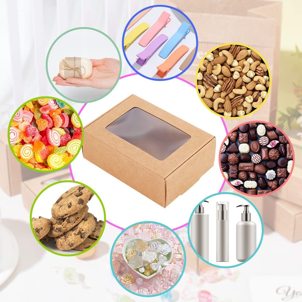 BENECREAT 30 Pack Rectangle Brown Kraft Gift Boxes with Clear Window