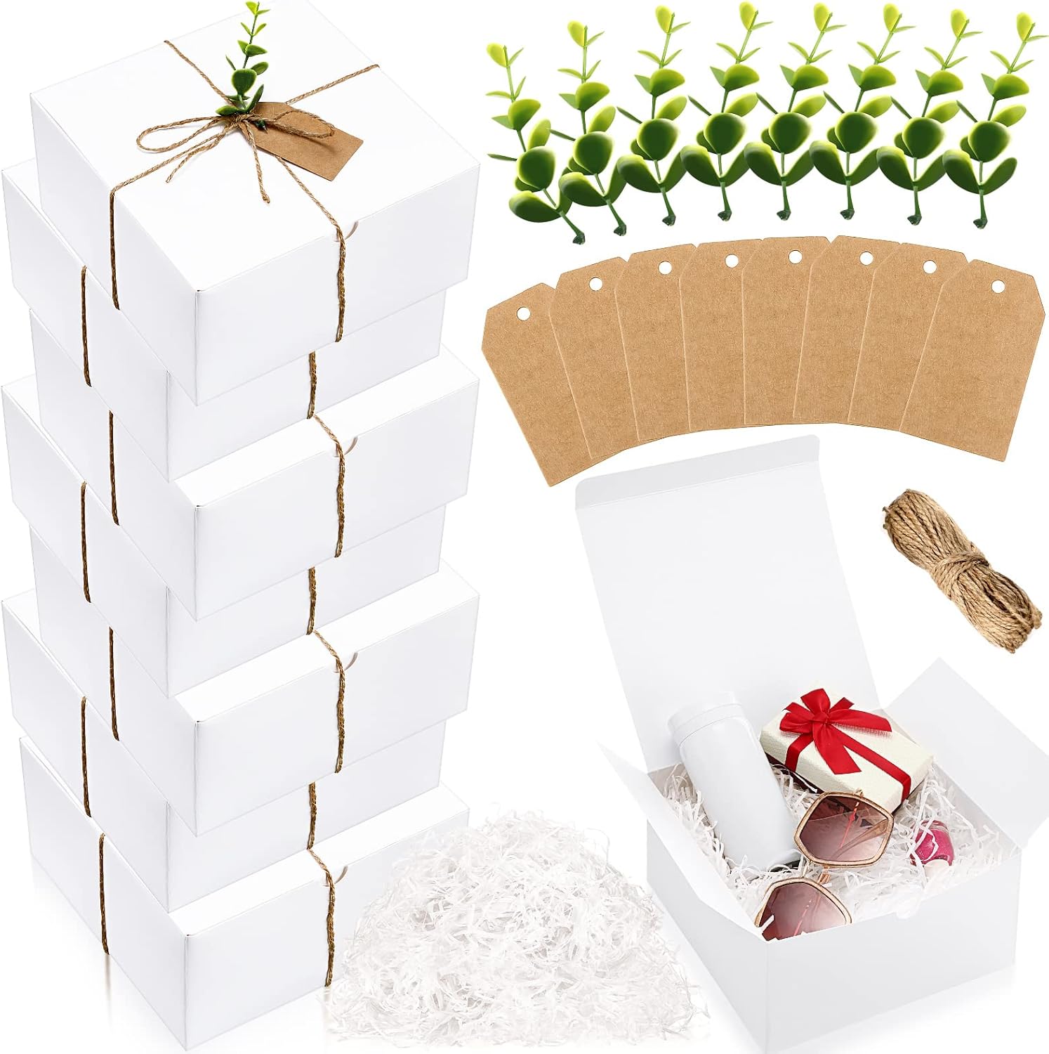 Crtiin 8 Pack White Paper Gift Boxes with Lids Set