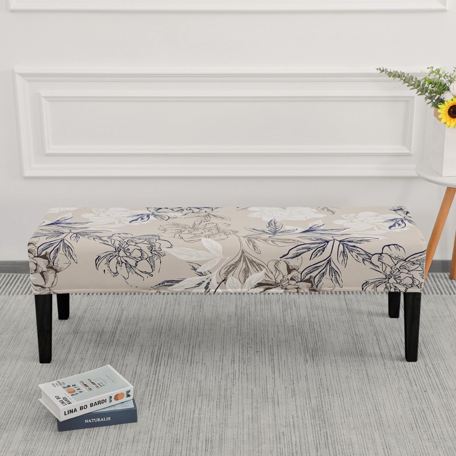 SPRINGRICO Stretch Dining Bench Cover - Floral Beige