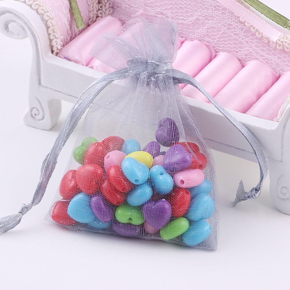Wudygirl 100pcs Sheer Grey Organza Gift Bags 5x7 Inch Drawstring
