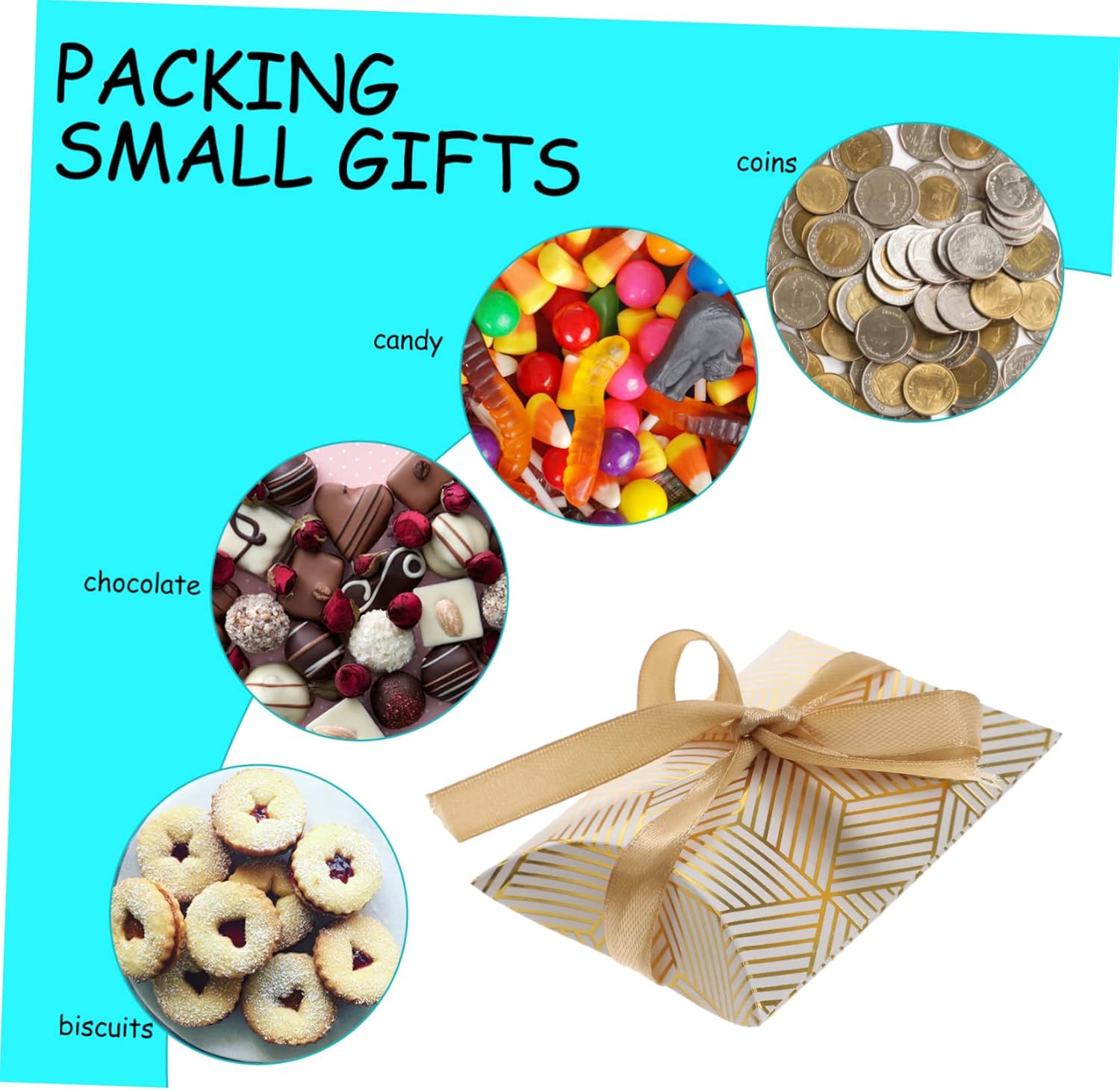 FOMIYES 50pcs Gold Foil Pillow Boxes for Parties and Holidays