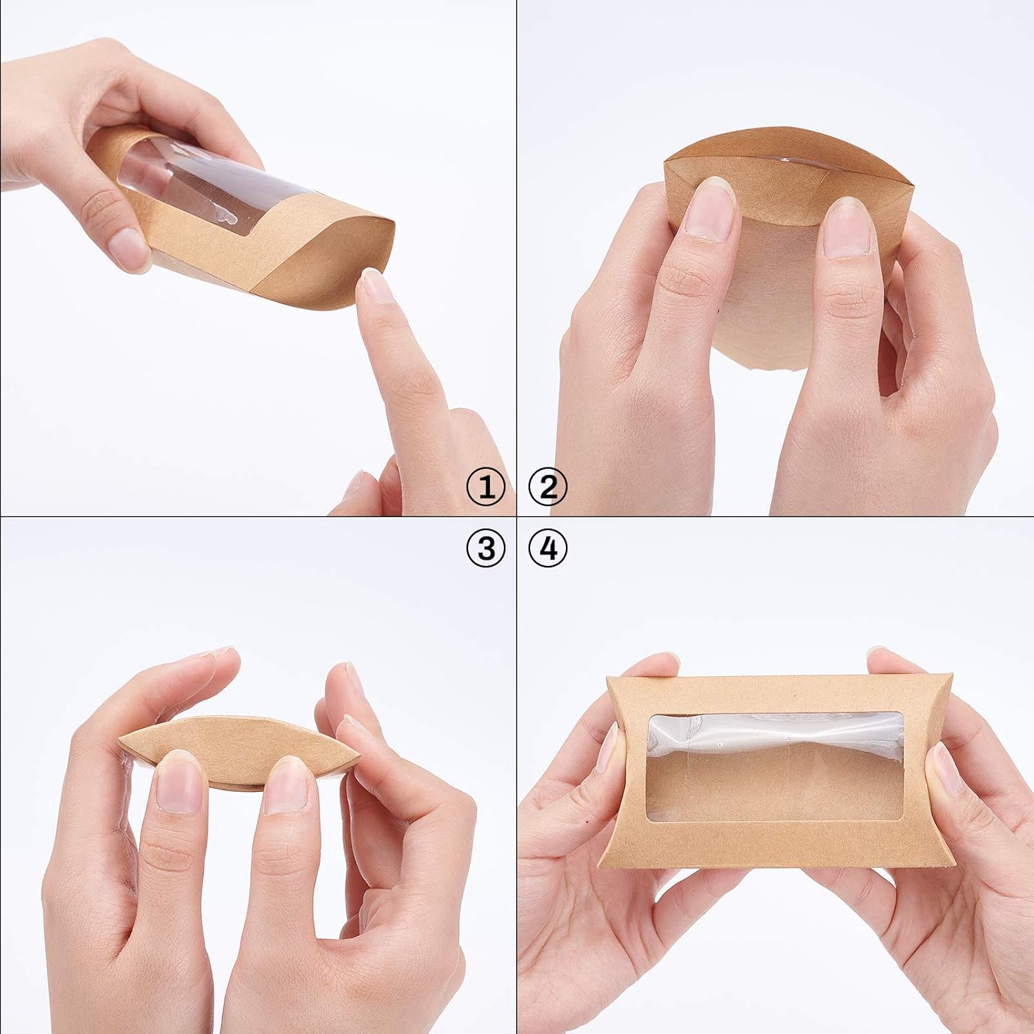 BENECREAT 30pcs Brown Kraft Paper Pillow Boxes with Clear Window