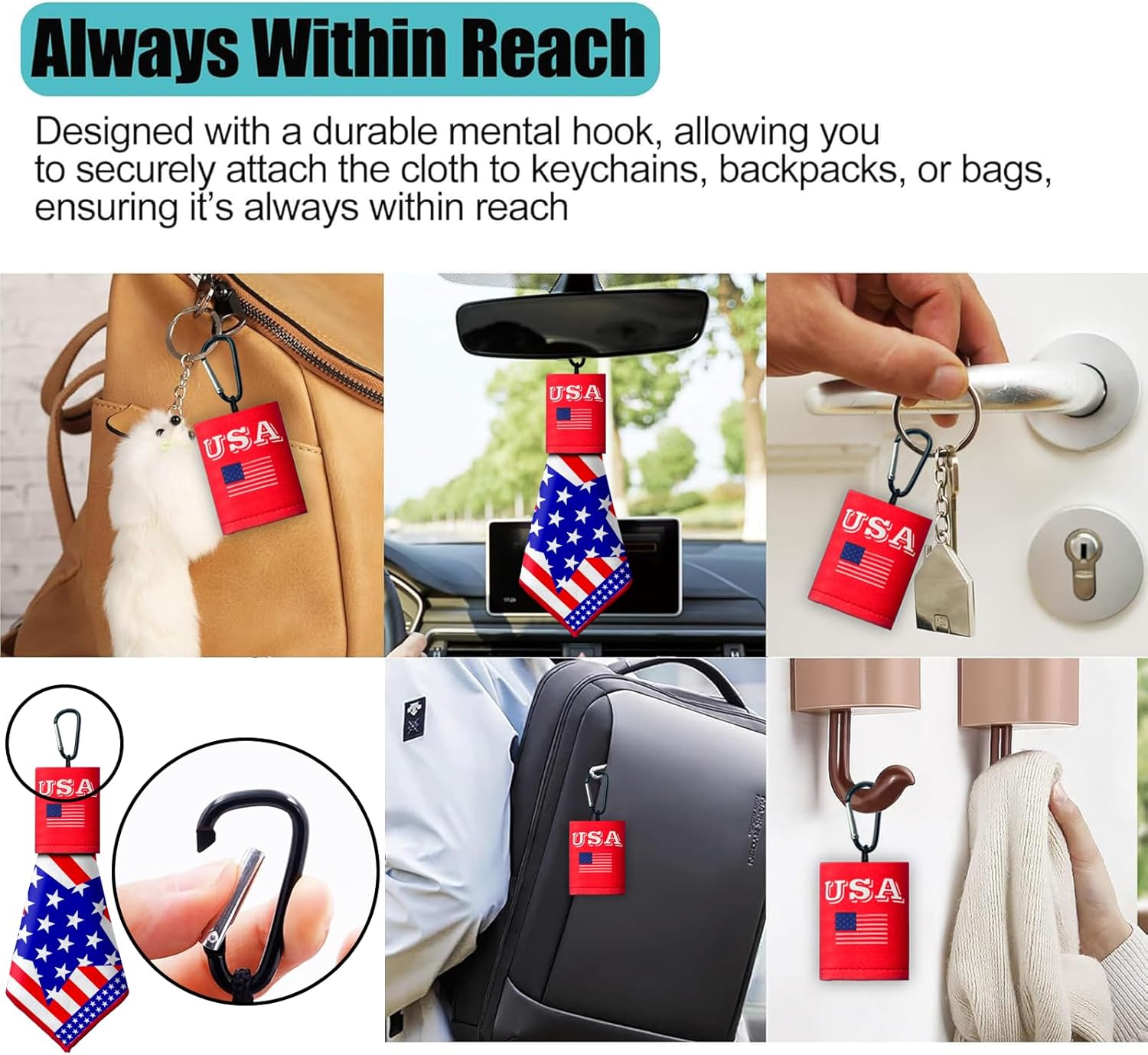 2-Sided Glasses Cleaning Kit Patriotic Microfiber Cloth Keychain