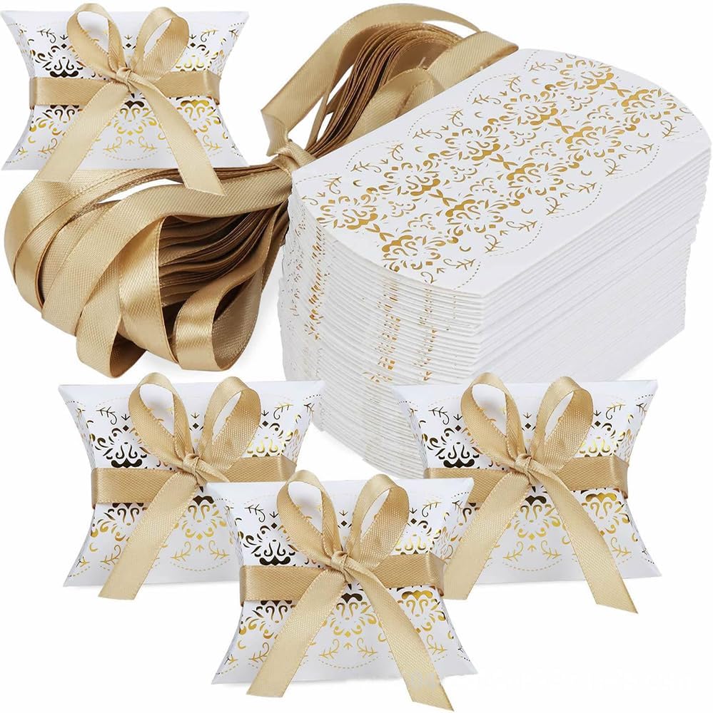 VstarOne 40 PCS Gold Flower Gift Pillow Boxes