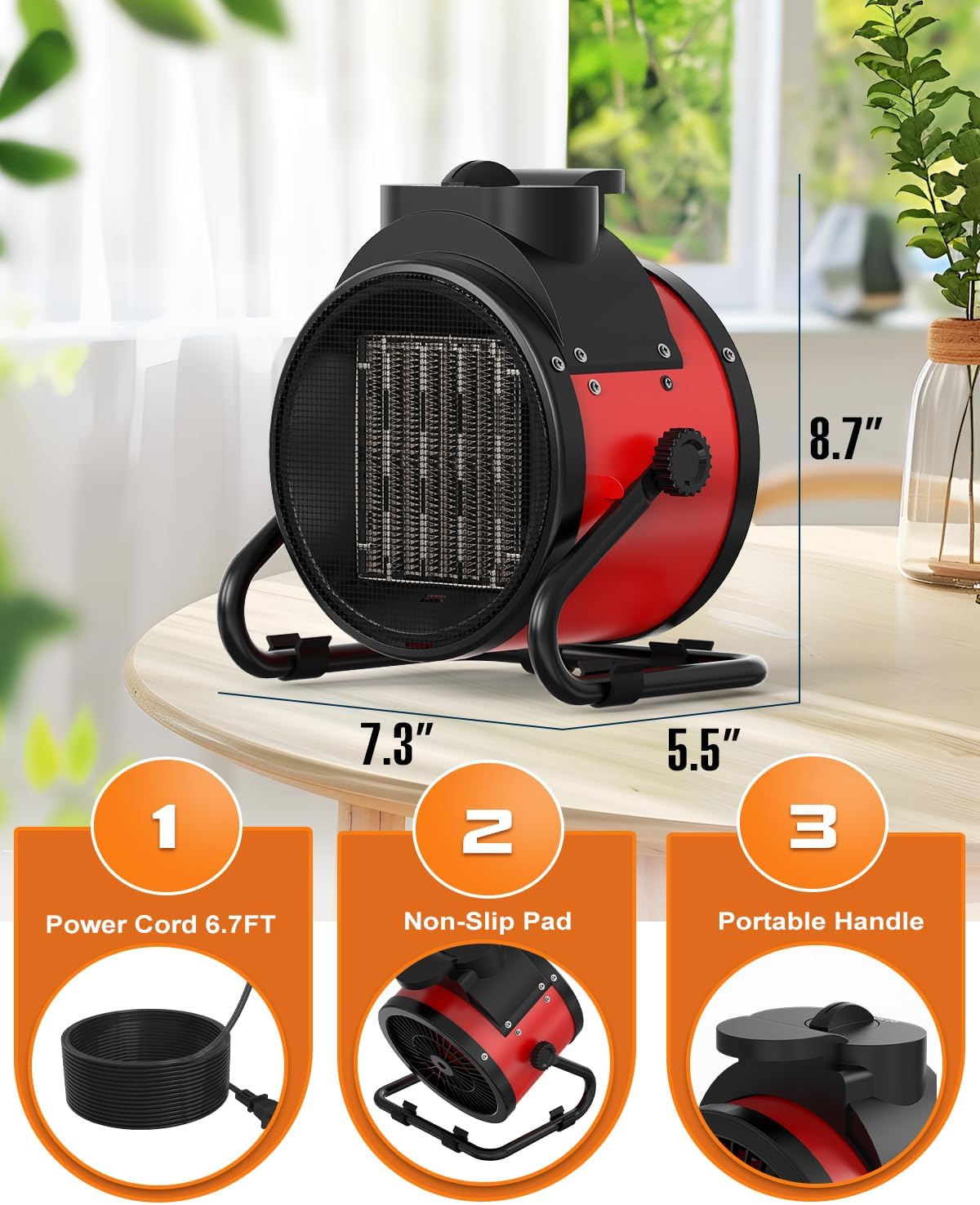 1500W Portable Electric Patio Heater with 3 Modes and Overheat Protection