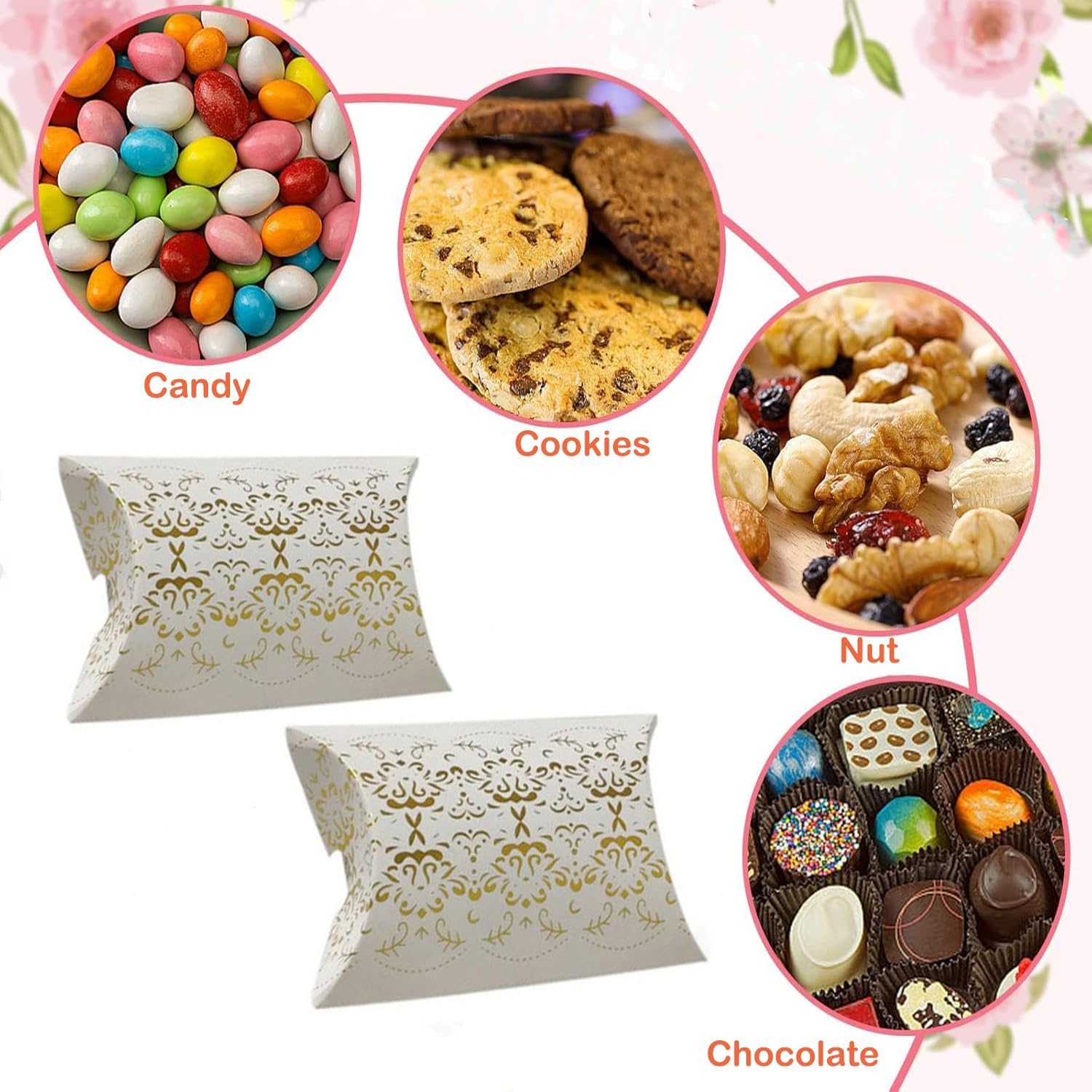 VstarOne 40 PCS Gold Flower Gift Pillow Boxes