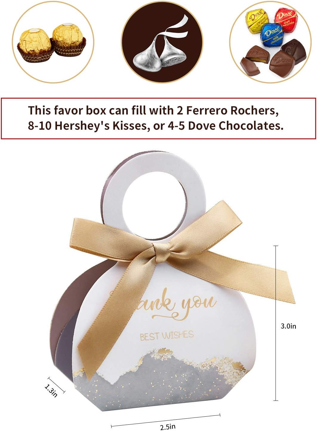 DORIS HOME 50 Pcs Grey Gift Boxes with Gold Ribbons