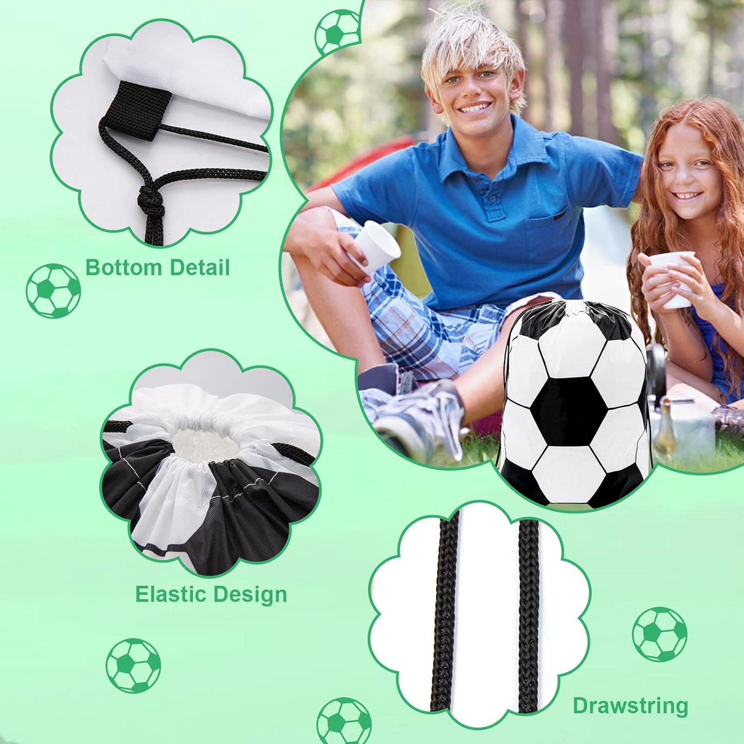 12 Pack Soccer Drawstring Bags for Gifts and Party Favs