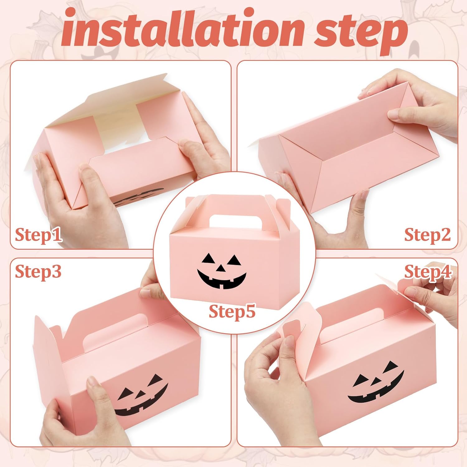 JarThenaAMCS 50Pcs Pink Halloween Treat Boxes with Handle